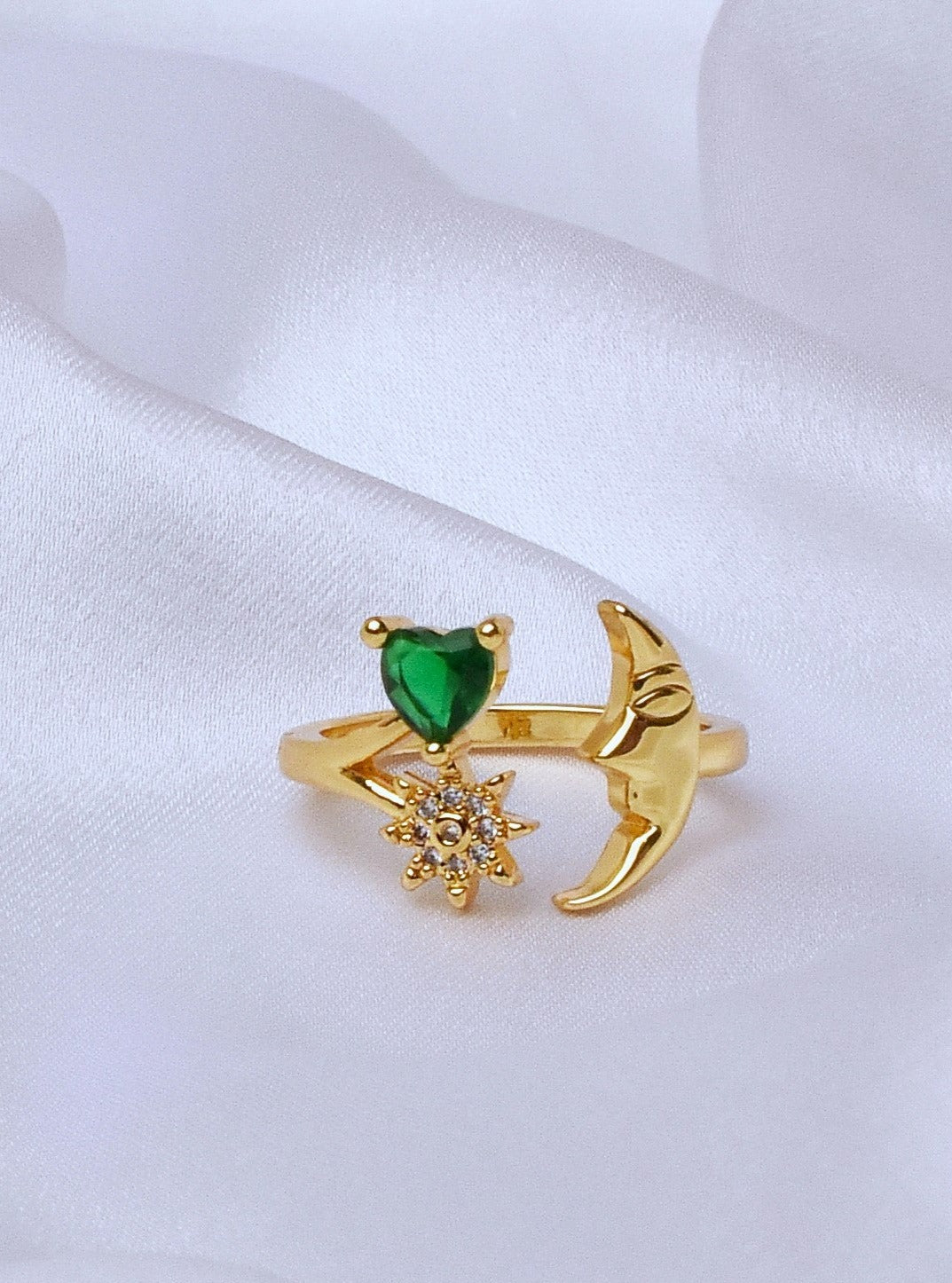 Star & Moon Emerald Ring