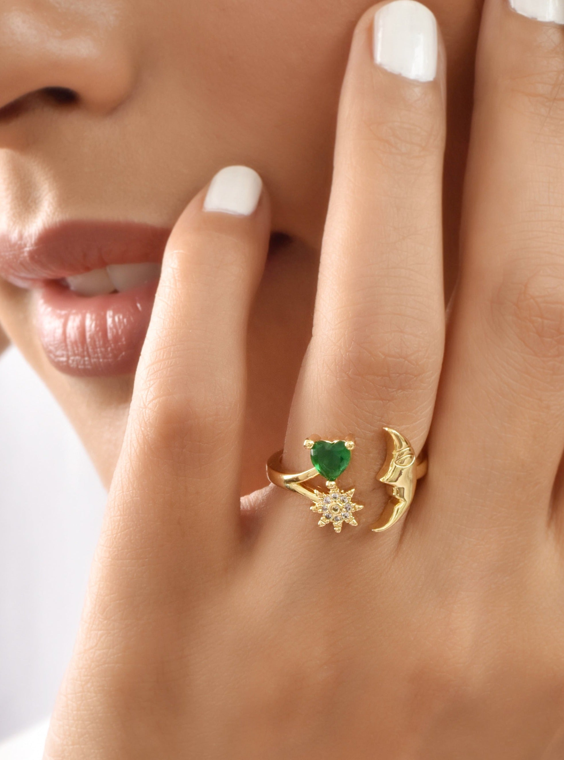 Star & Moon Emerald Ring