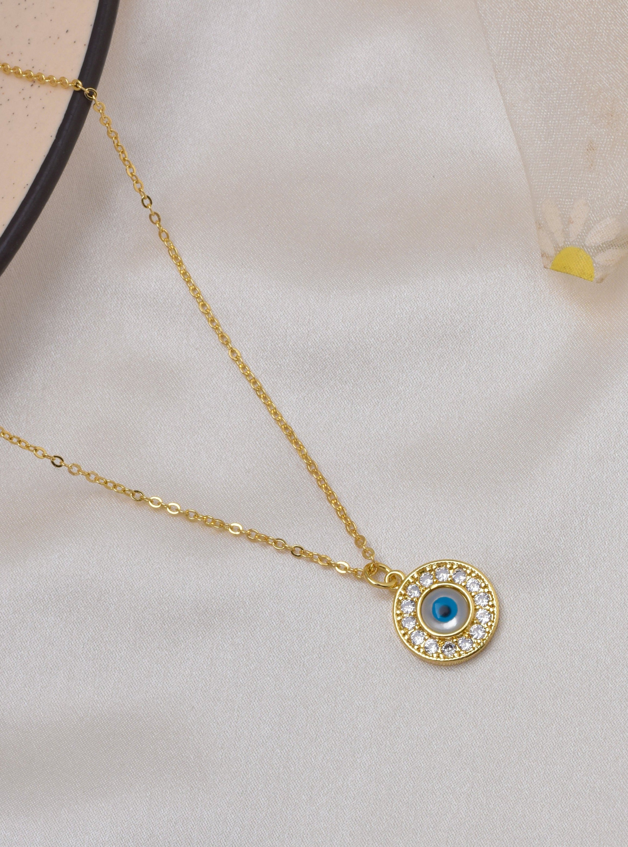 Round Mother Of Pearl Evil Eye Necklace