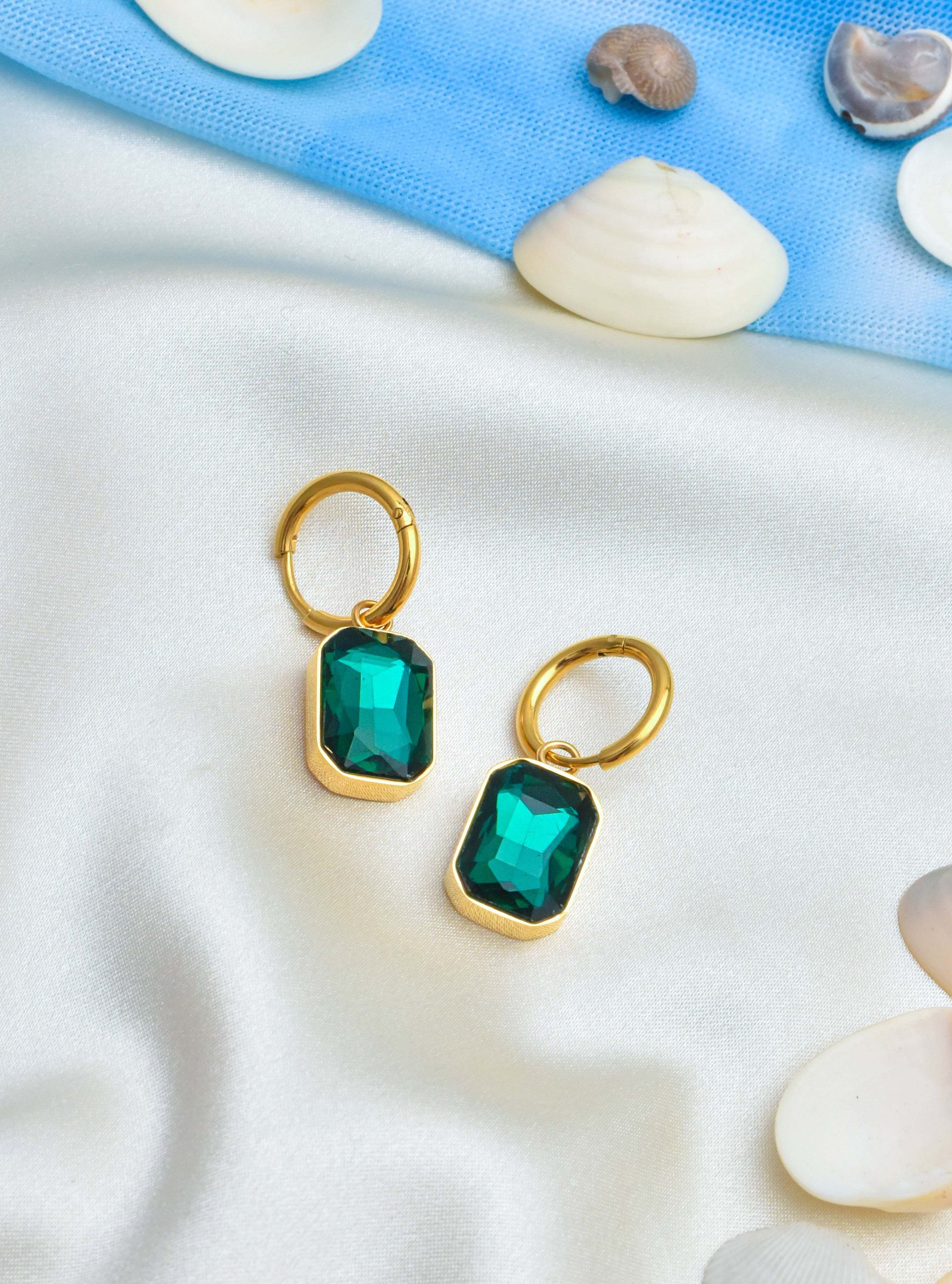 Large Emerald Waterproof Earrings