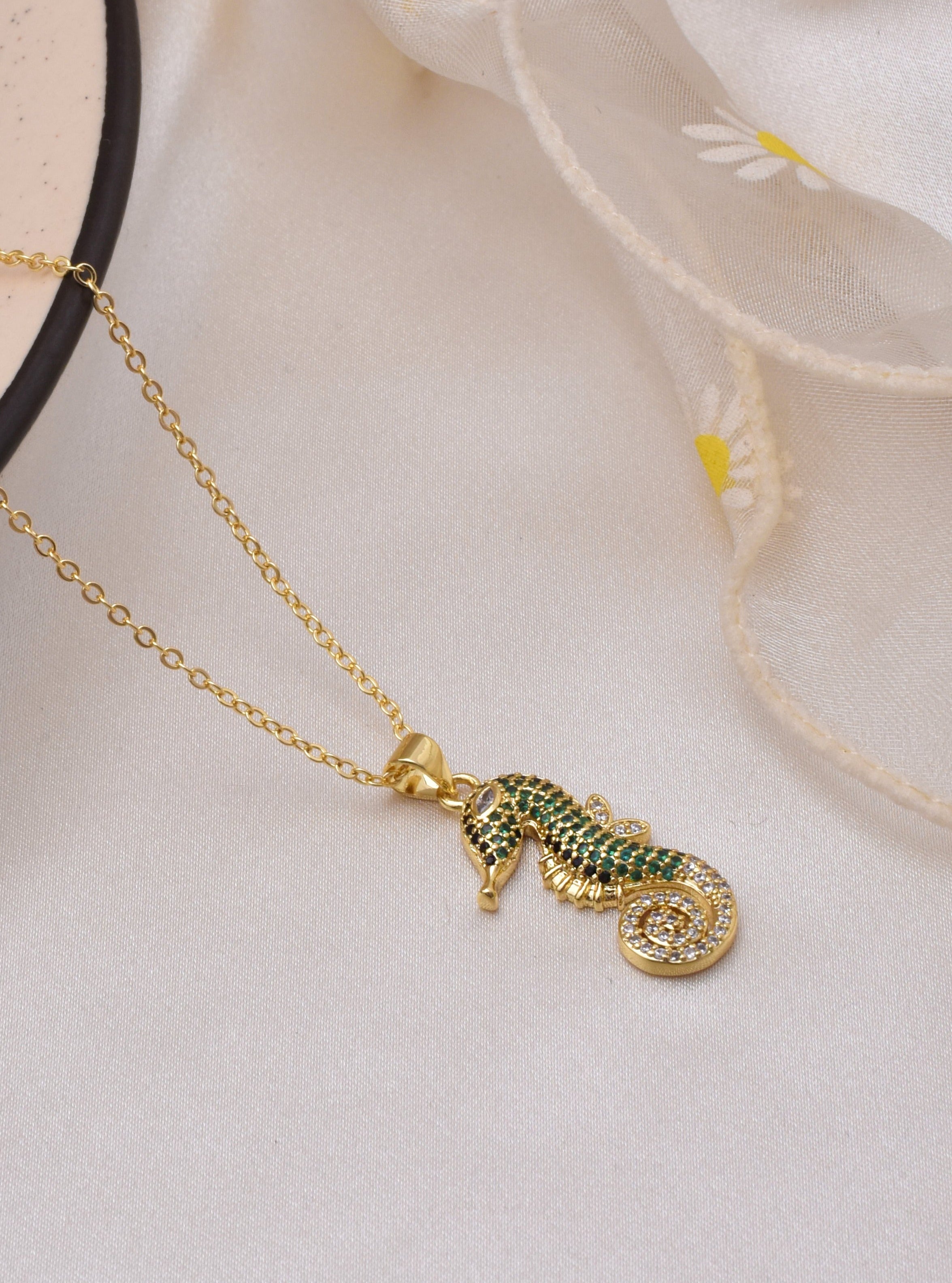 Green Sea Horse Charm Necklace