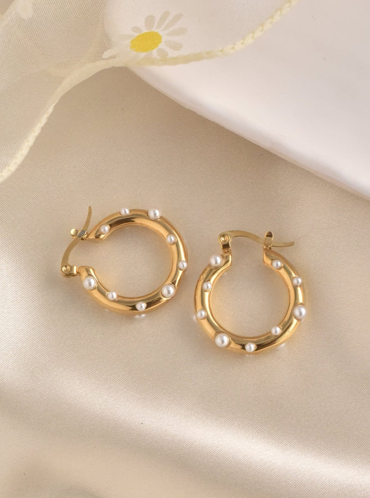 Ariana Pearl Hoops -Waterproof