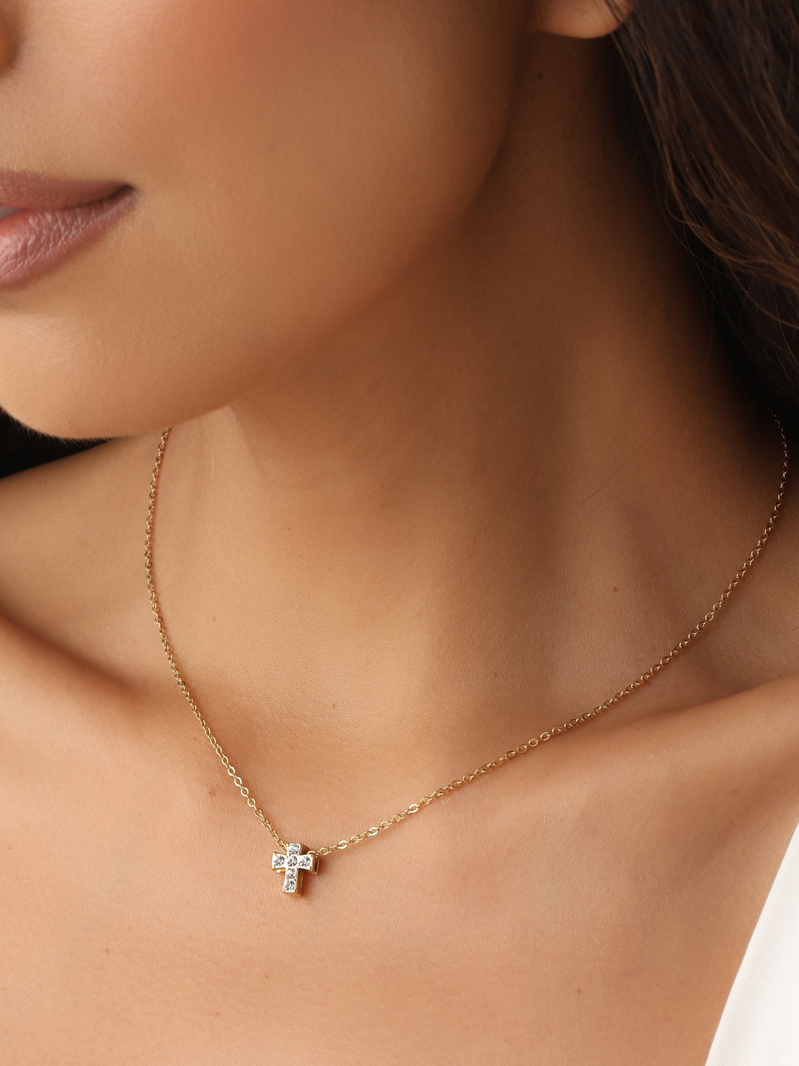 Mini cross necklace on sale