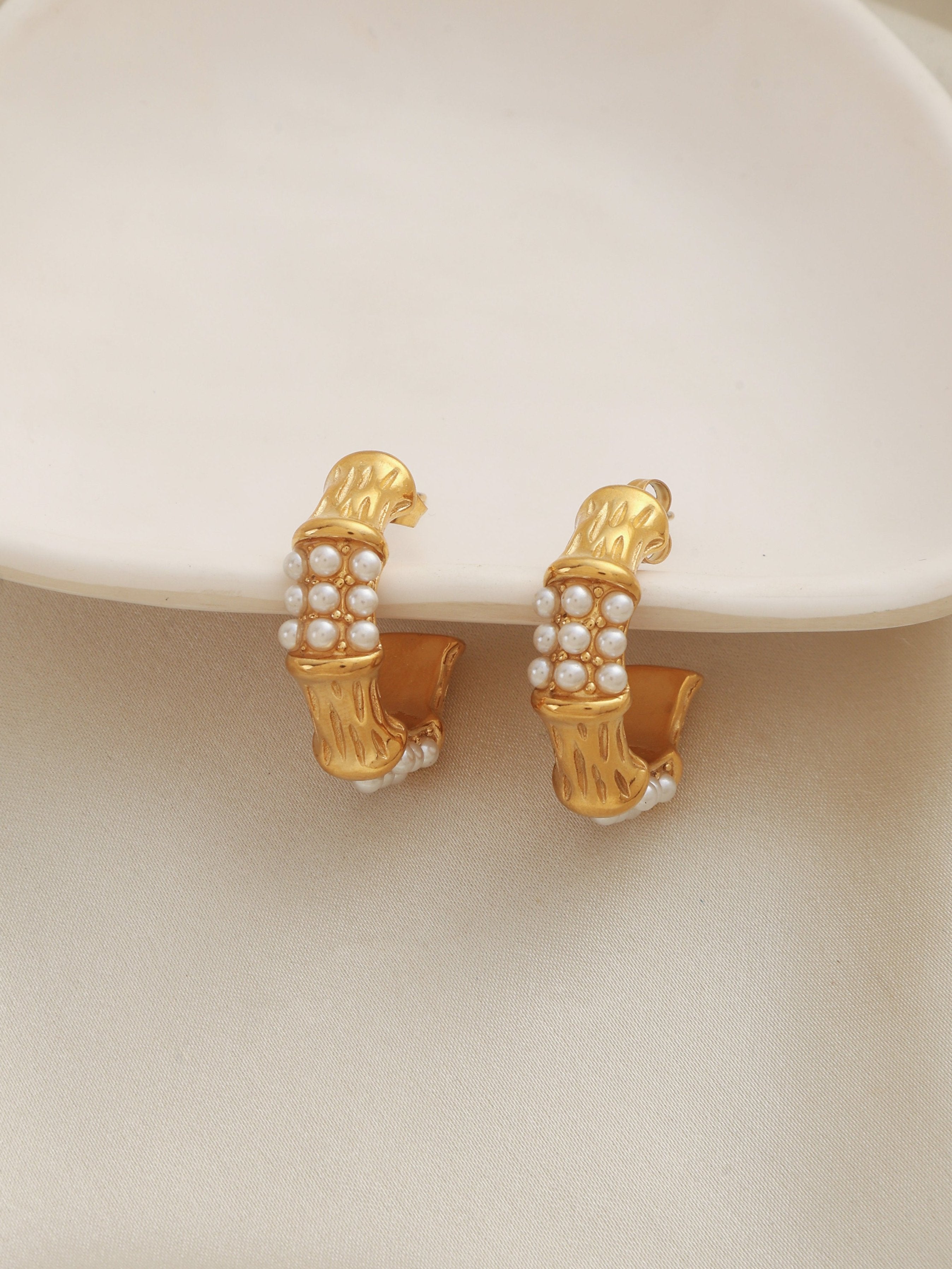 Titanium Steel Pearl Hoops