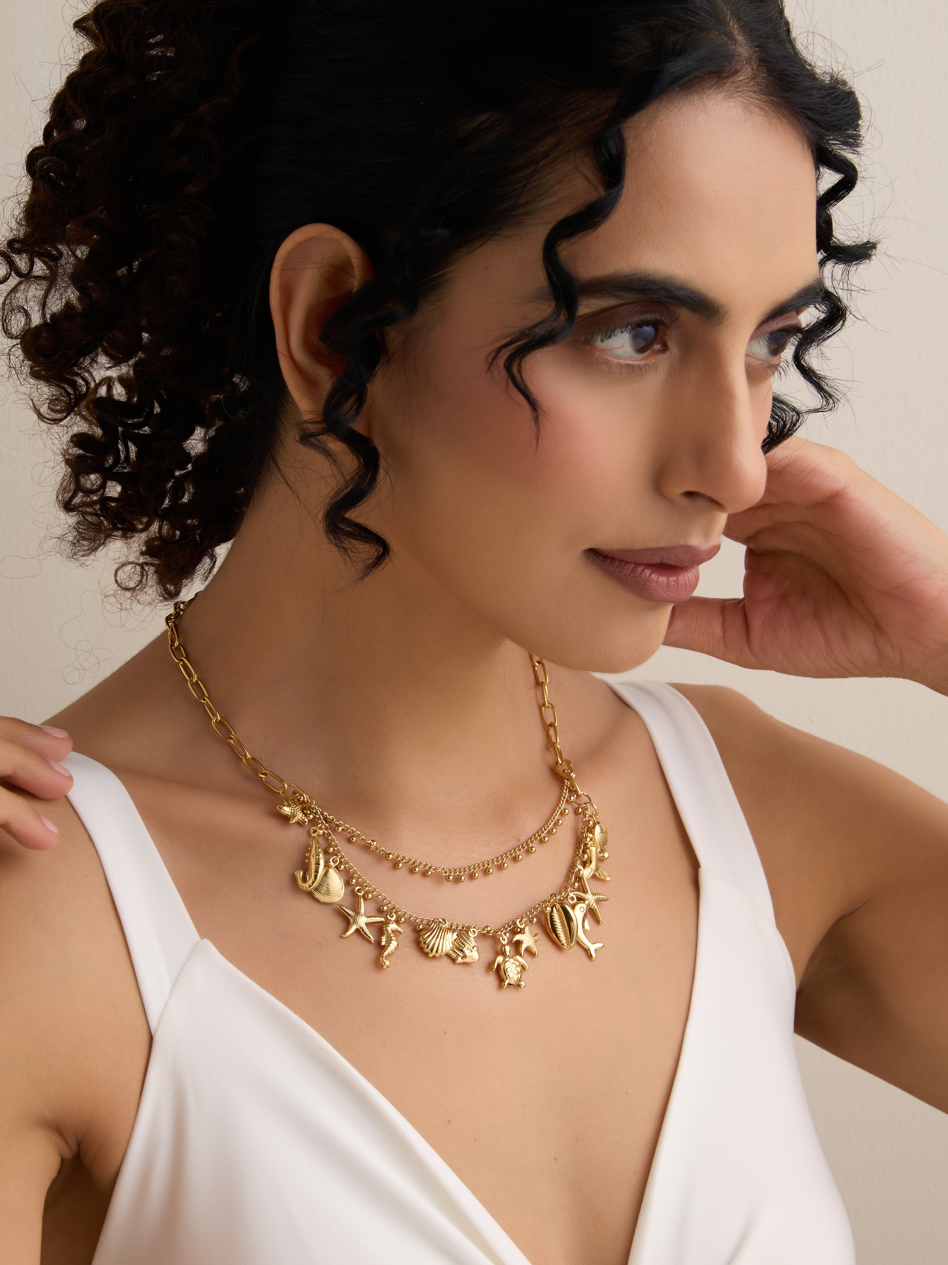 Ocean Whisper Charms Layered Necklace