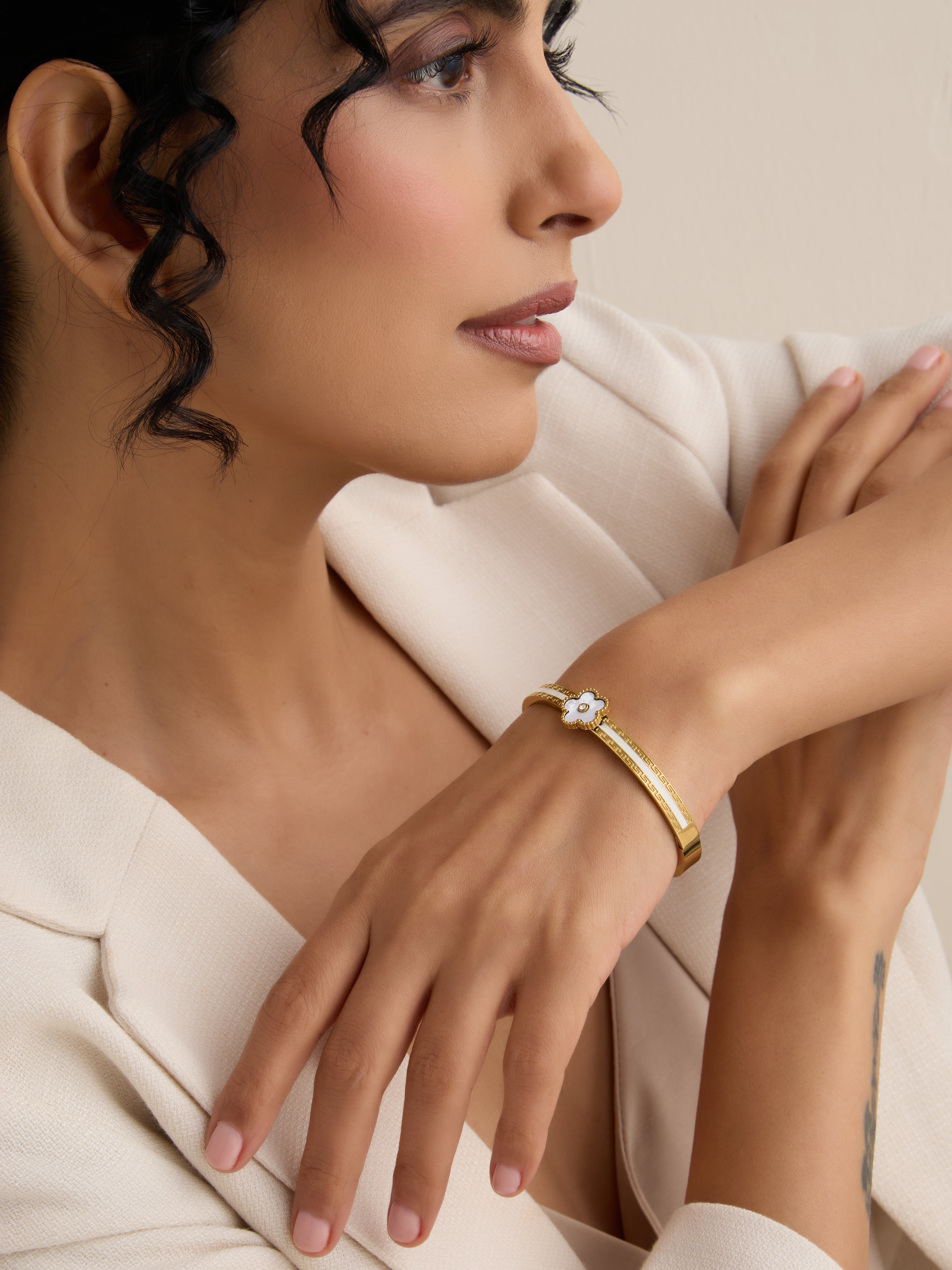 White Floral Bangle