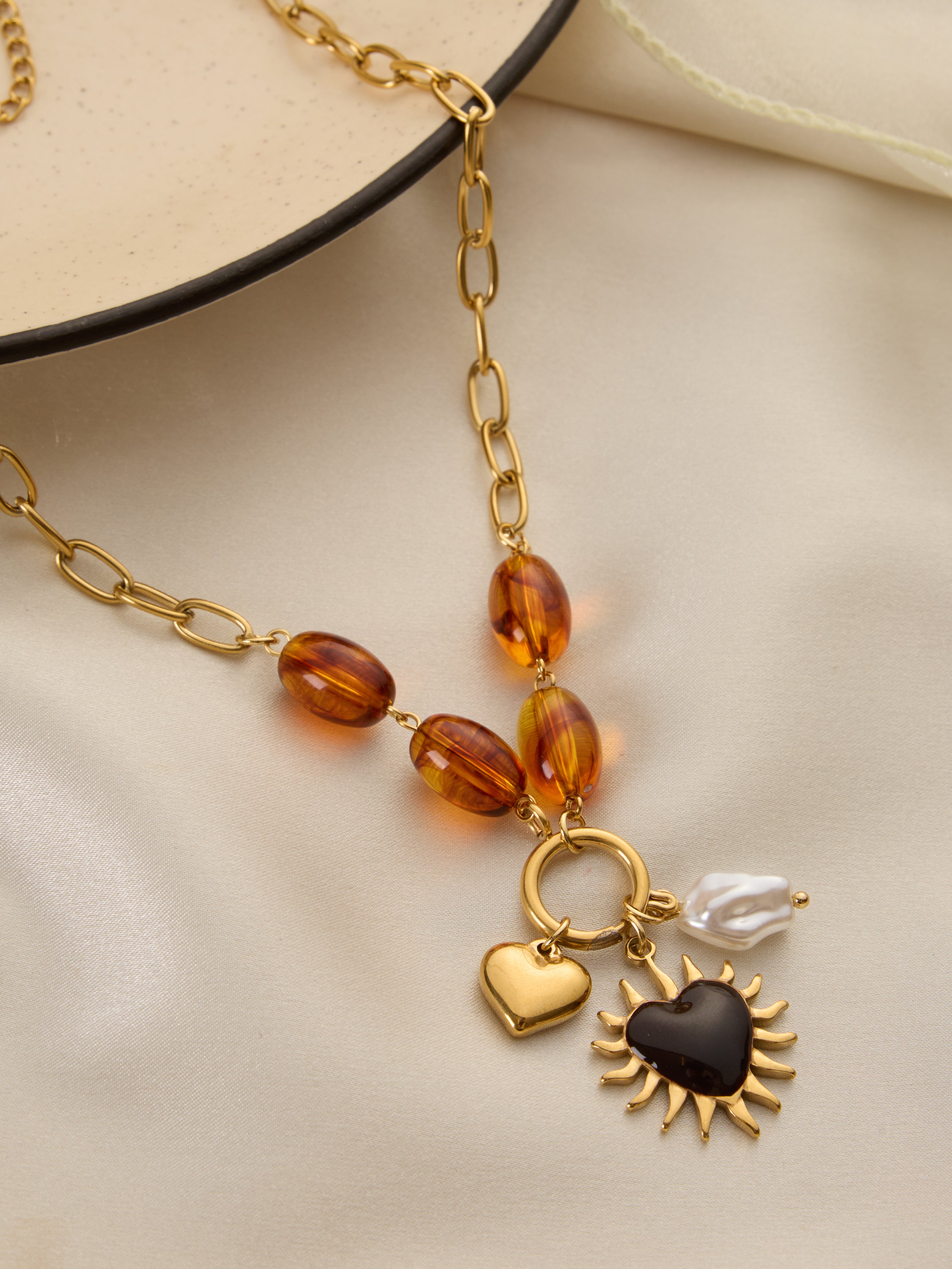 Amber Natural Stones Heart Necklace