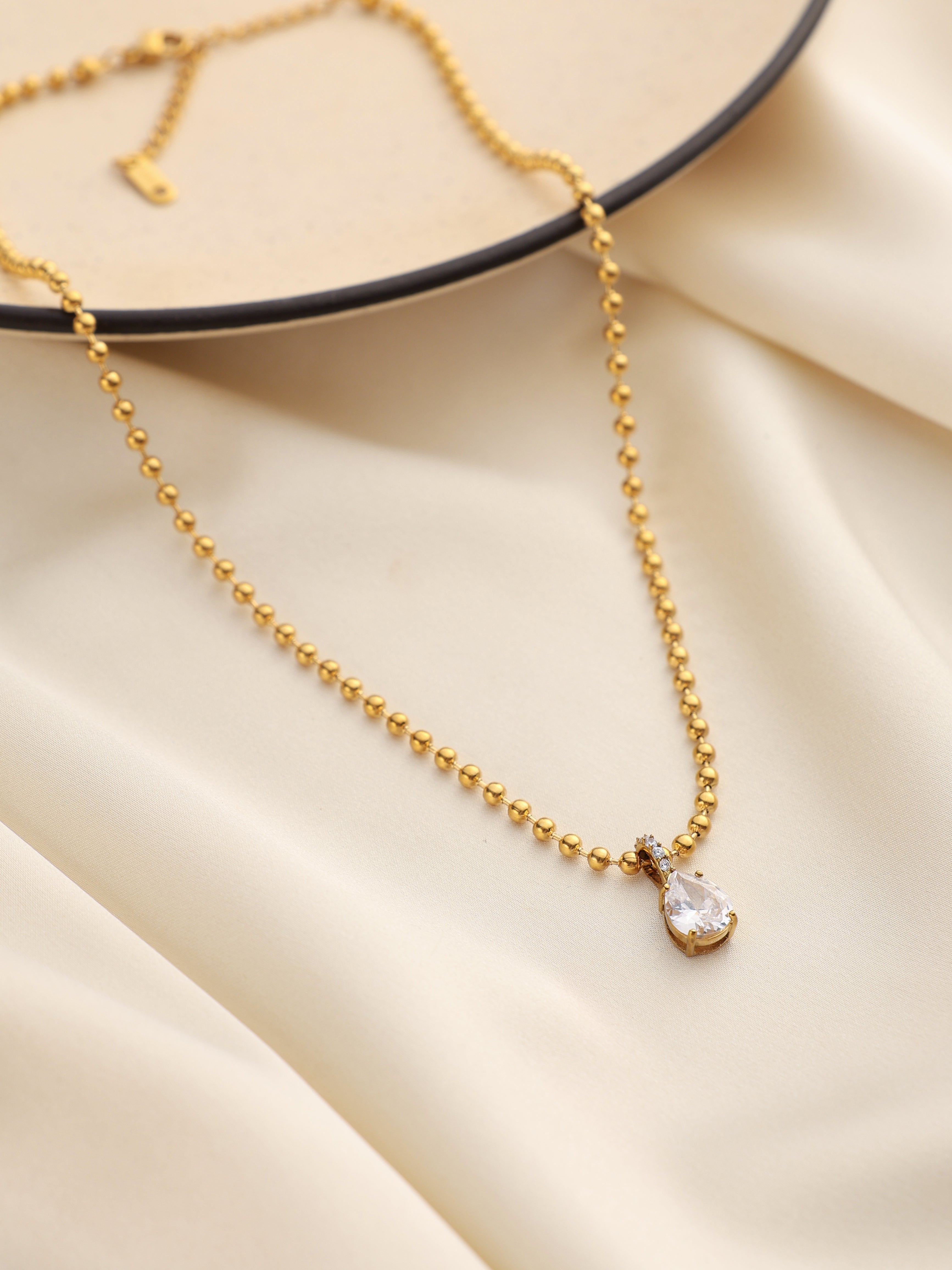 Beaded Chain Solitaire Necklace