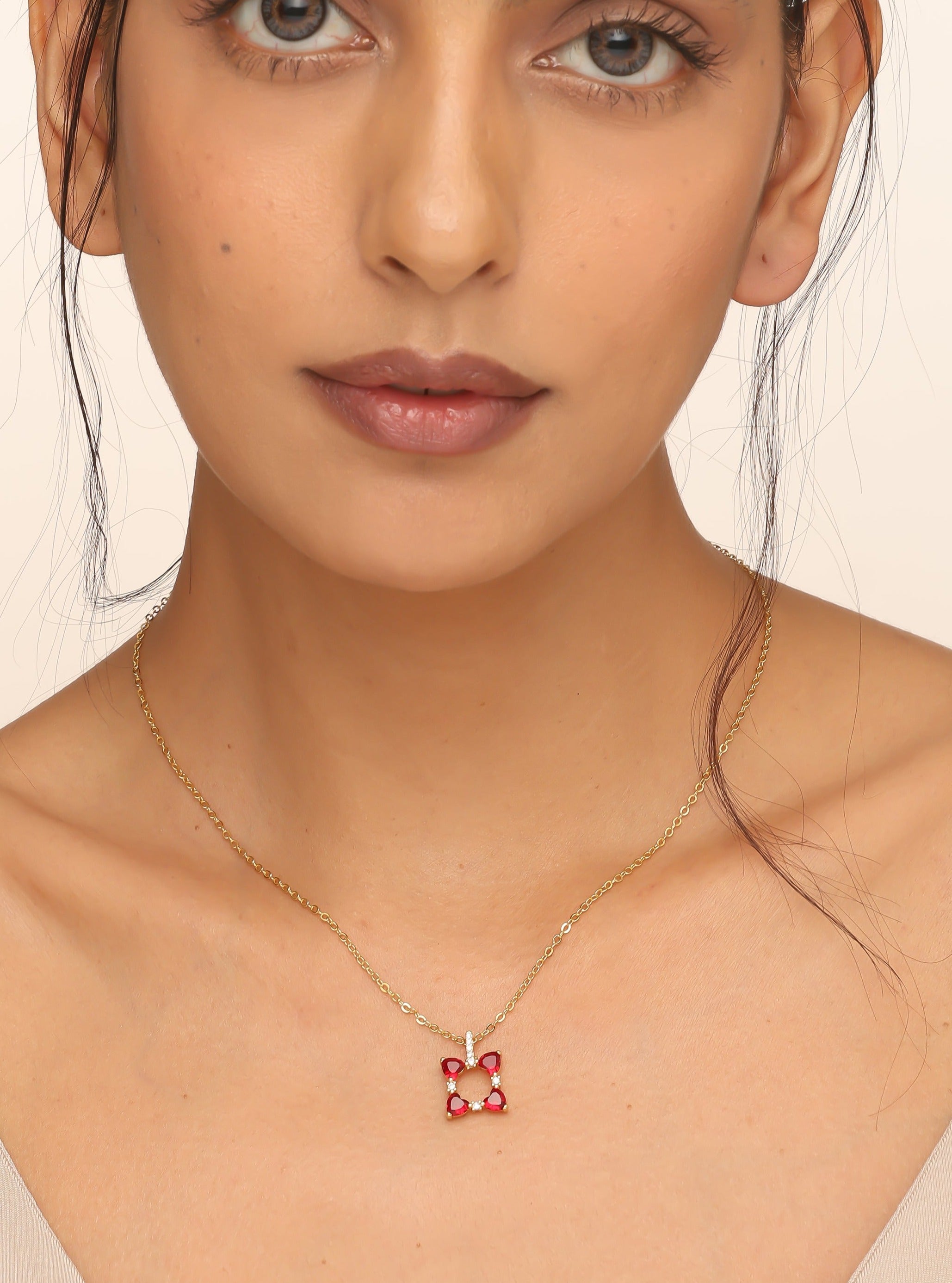 Red Emerald Hearts Necklace