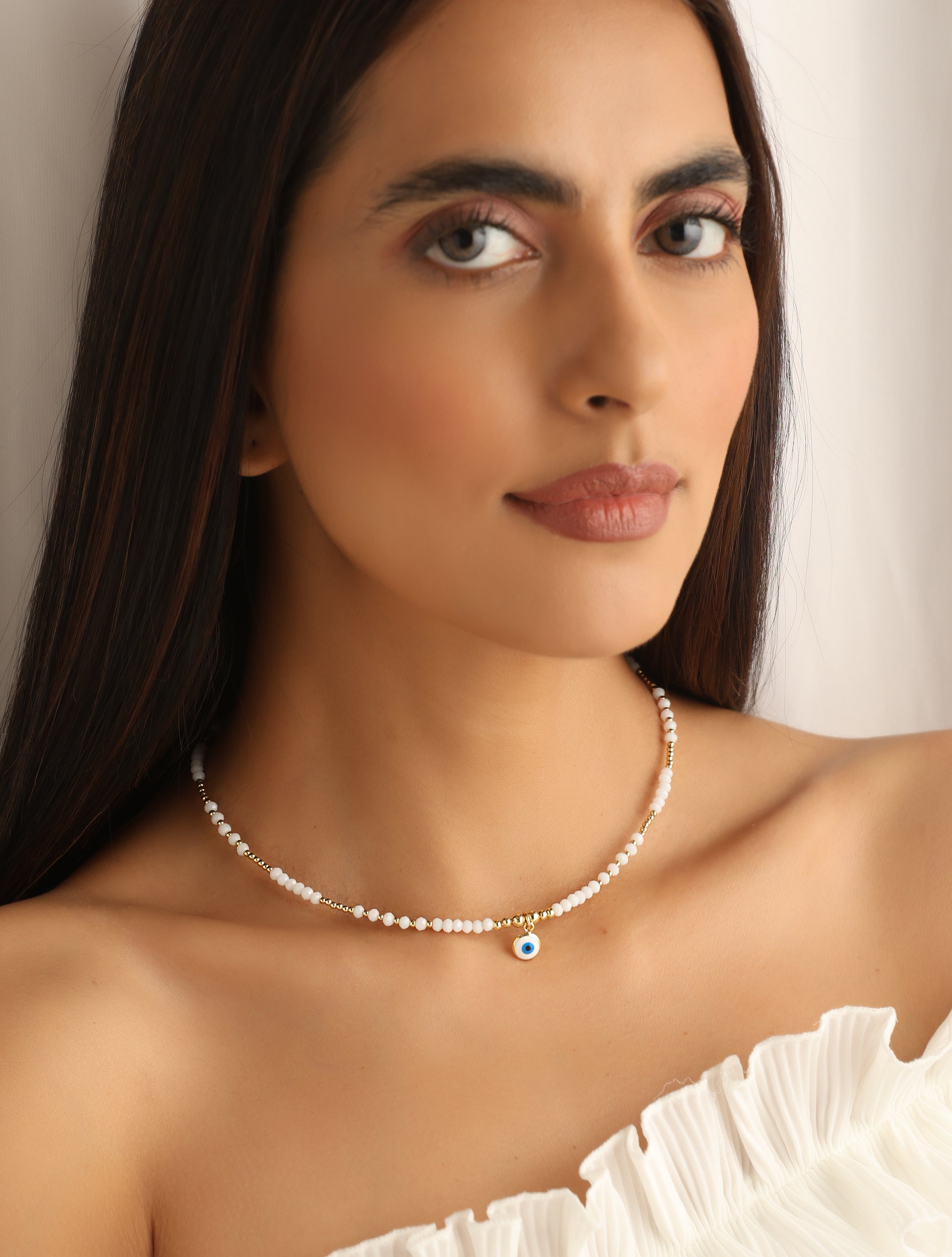 Pearly Bliss Beaded Nazar Necklace