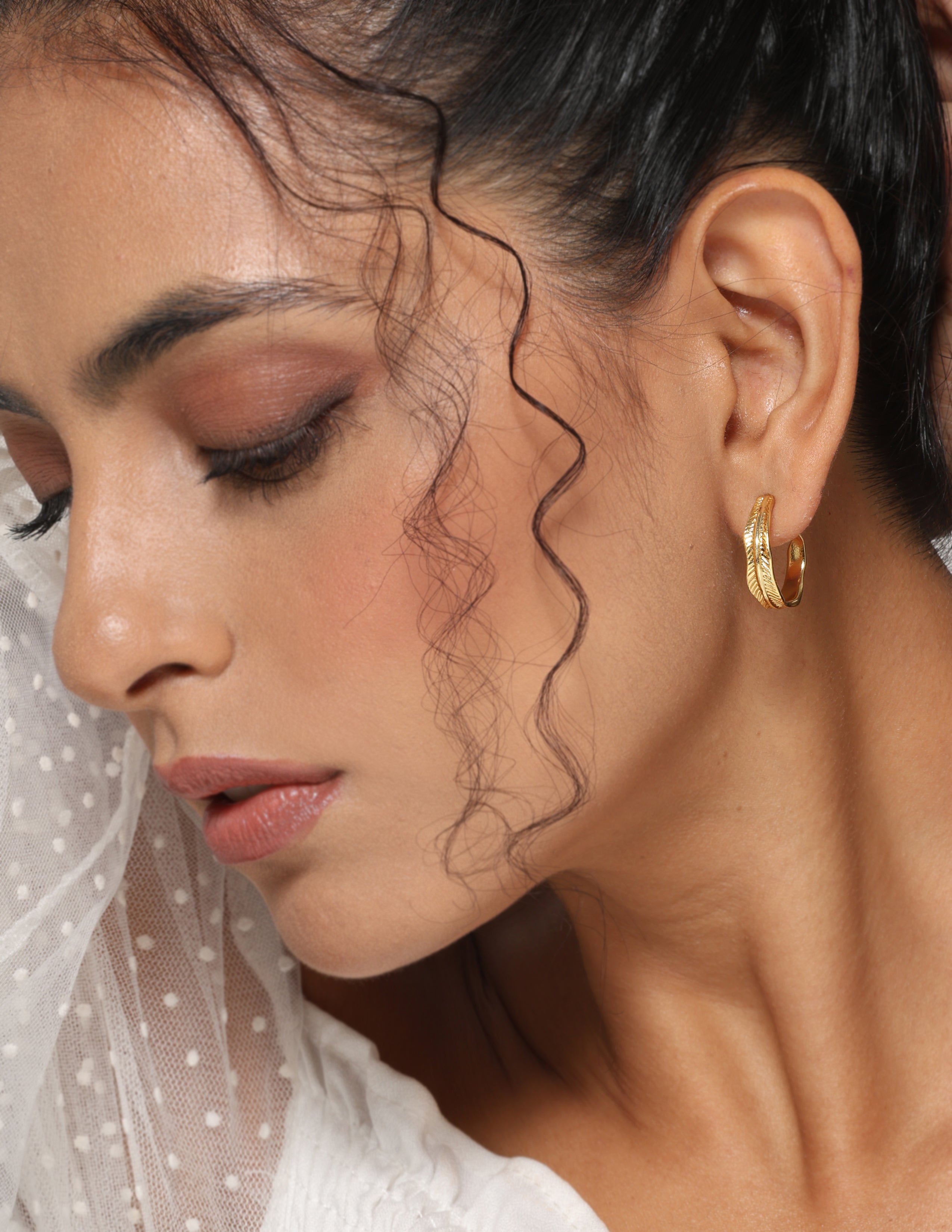 Engraved Leaf Hoop Earrings