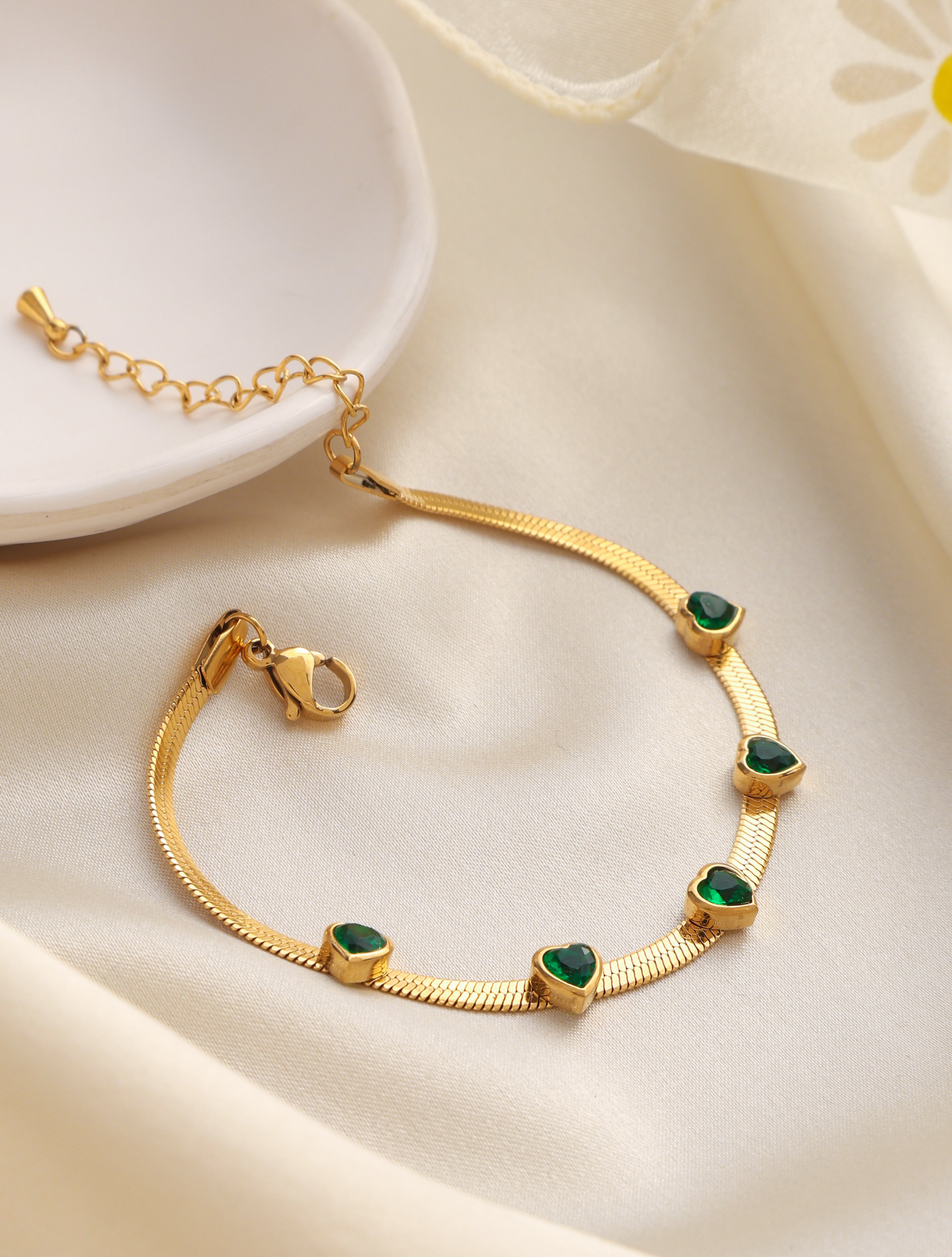 Emerald Hearts Zip Bracelet