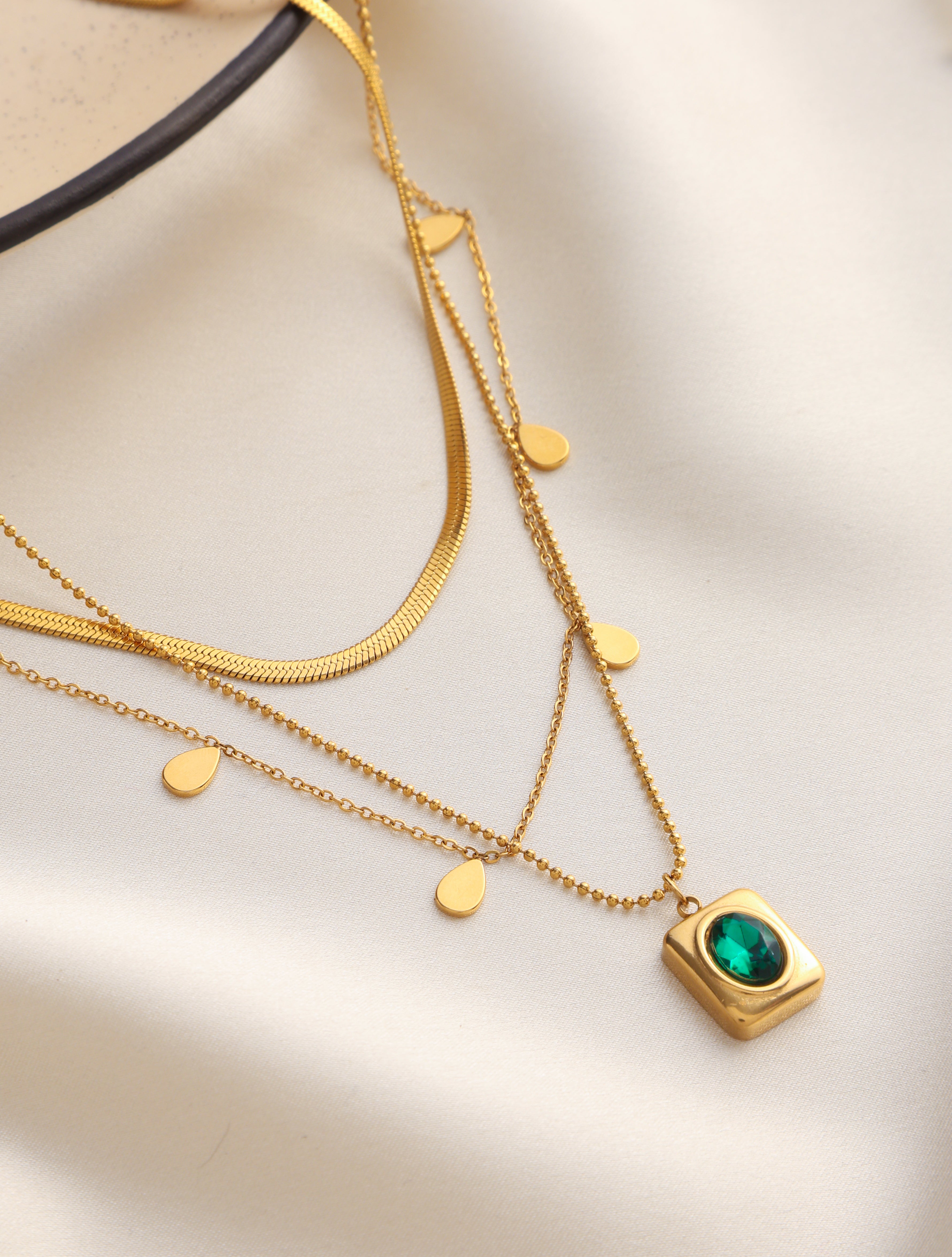 Three Layered Emerald Necklace