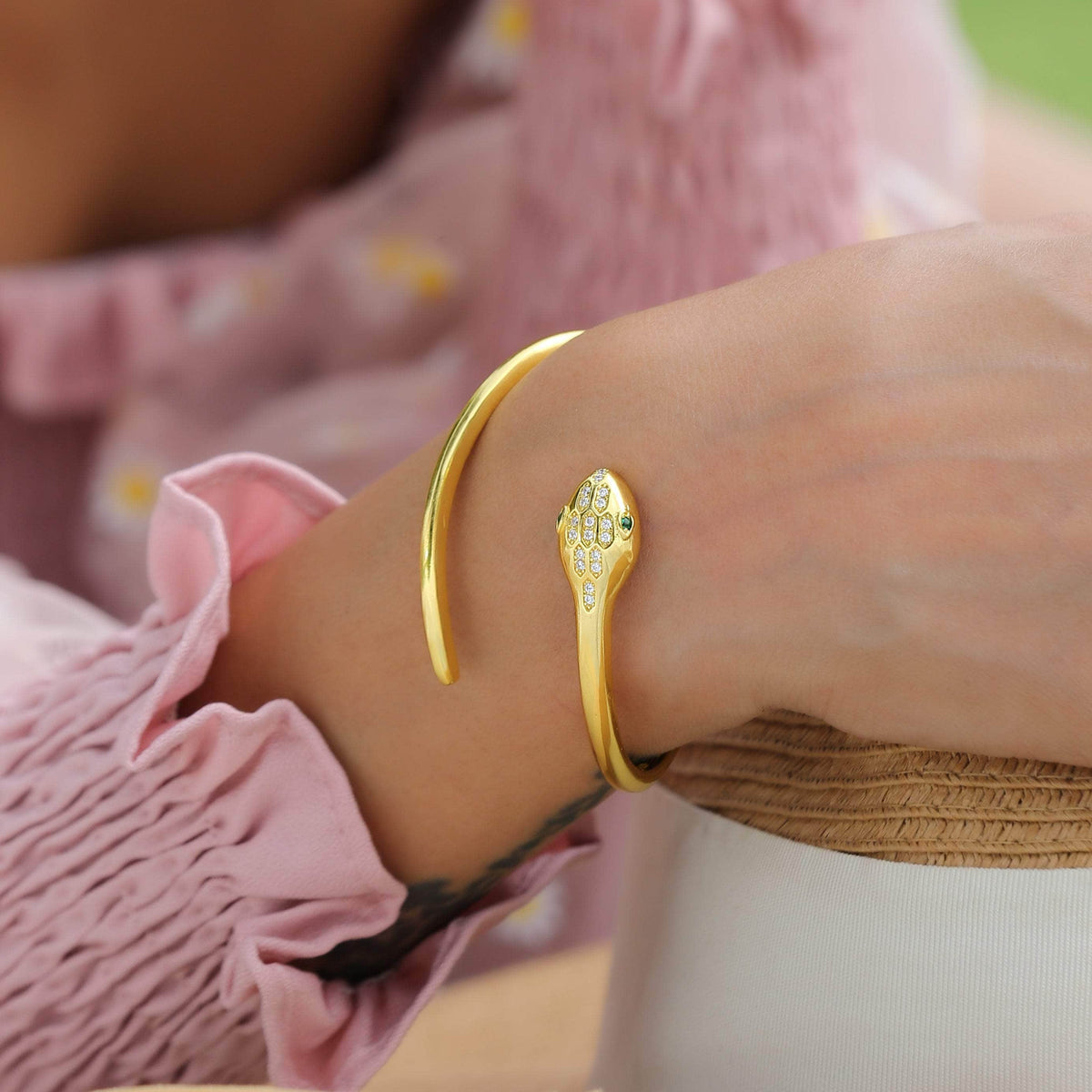 Serpentine Cuff Bracelet Handcrafted In 18K Gold Plate