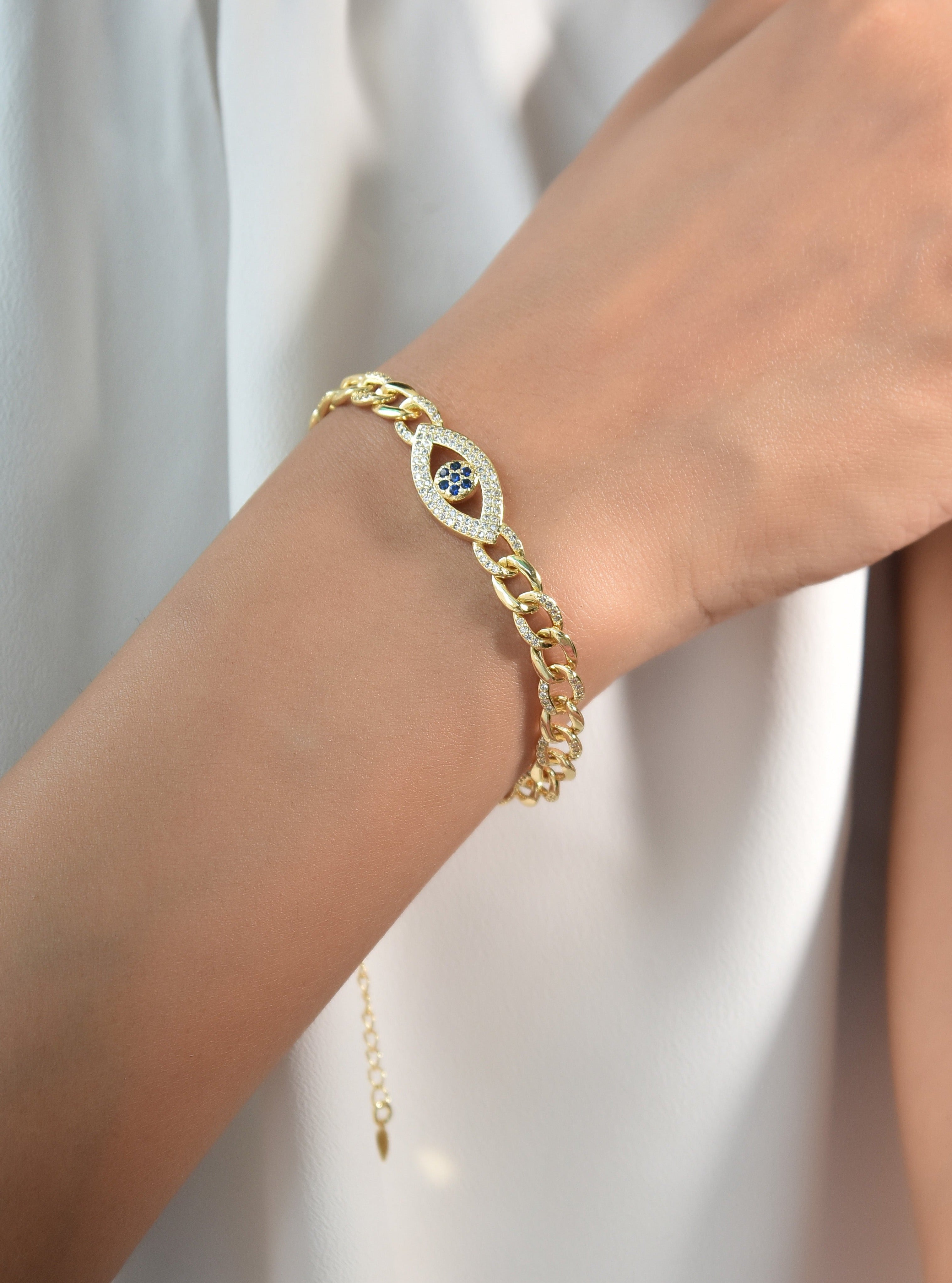 Silver Female Blue Slider Enamel Turkish Evil Eye Bracelet For Women  Wedding