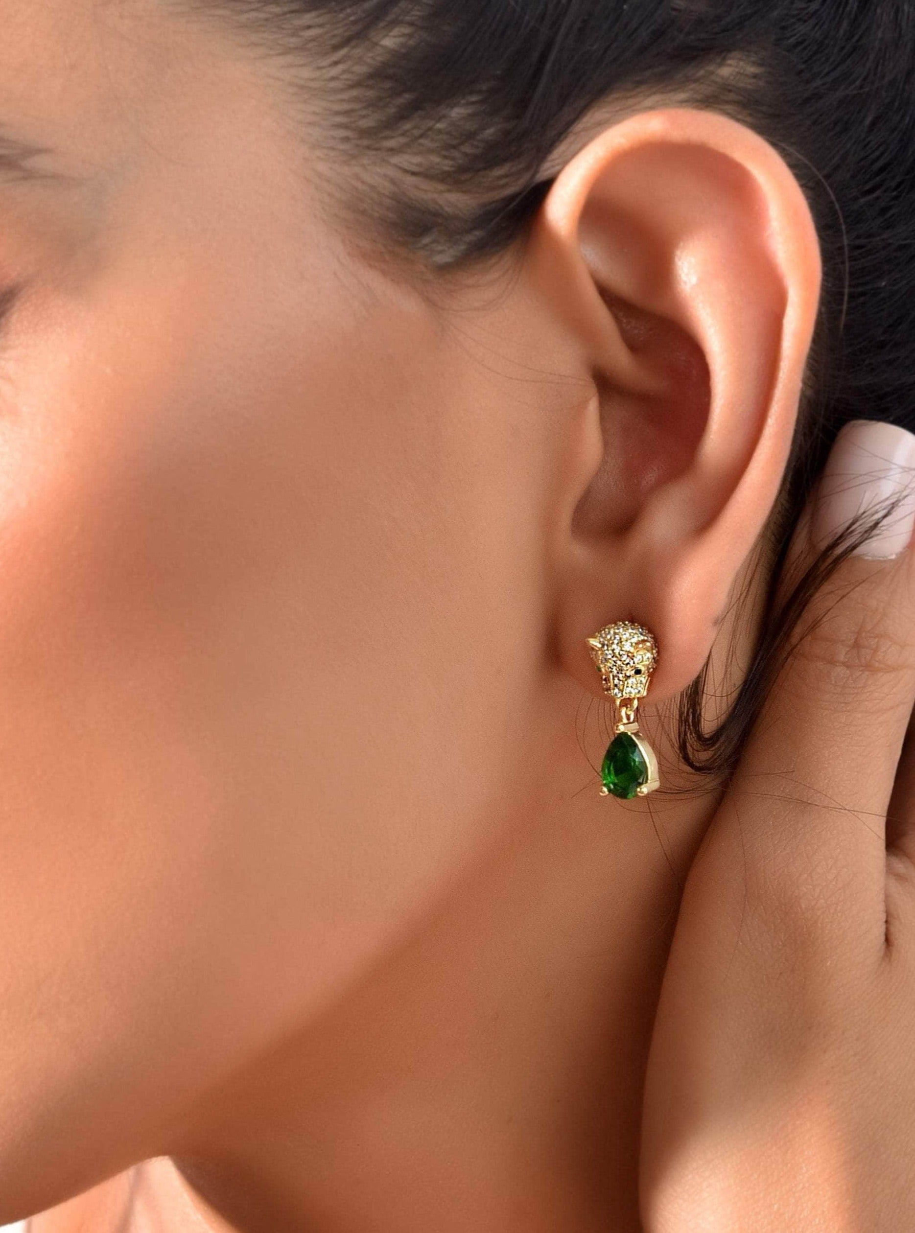 Klissaa Earrings Emerald Panther Drop Earrings