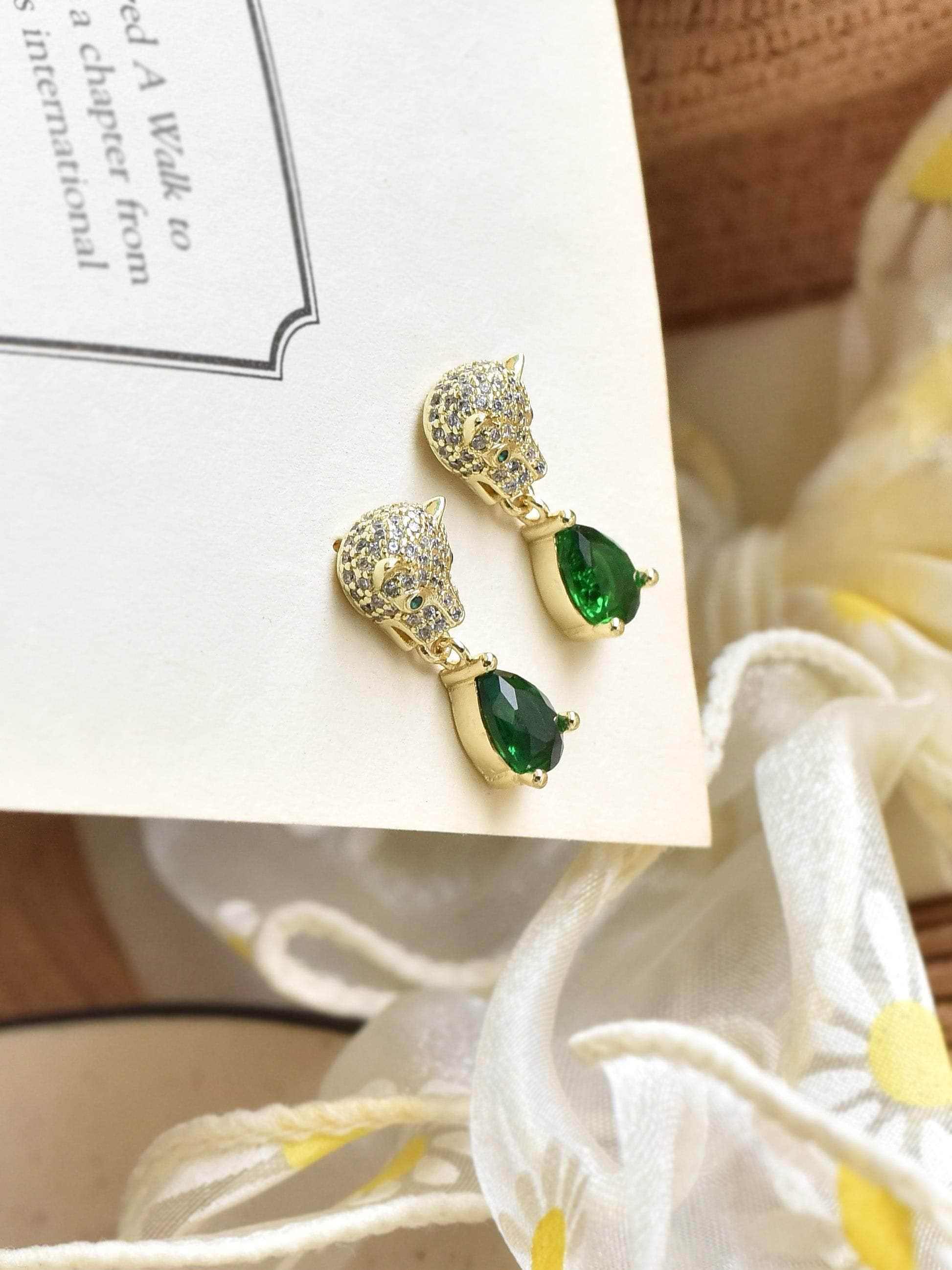 Klissaa Earrings Emerald Panther Drop Earrings