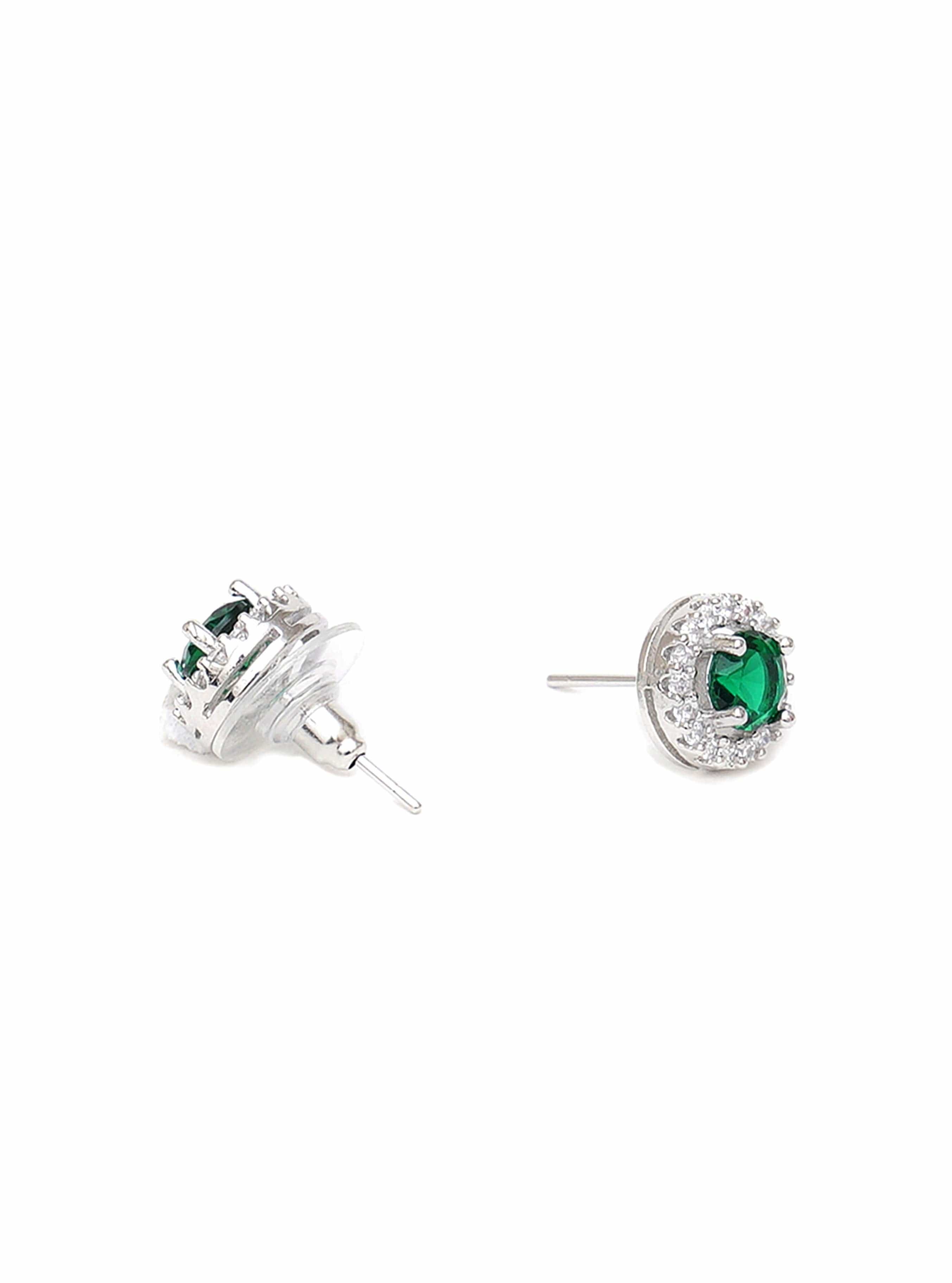 Klissaa earrings Emerald Silver Stud Earrings