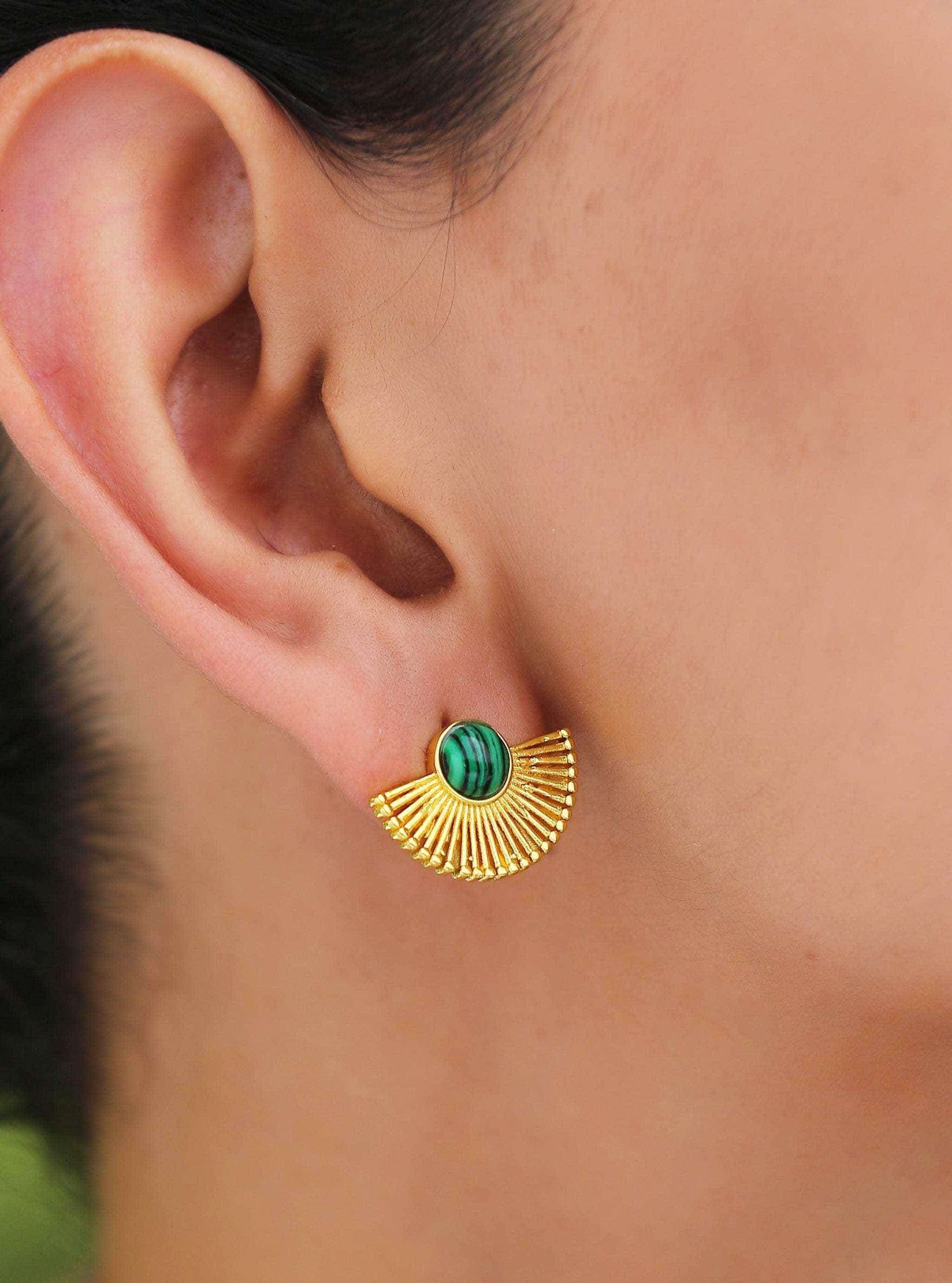 Klissaa Earrings Green Malachite Hoop Earrings
