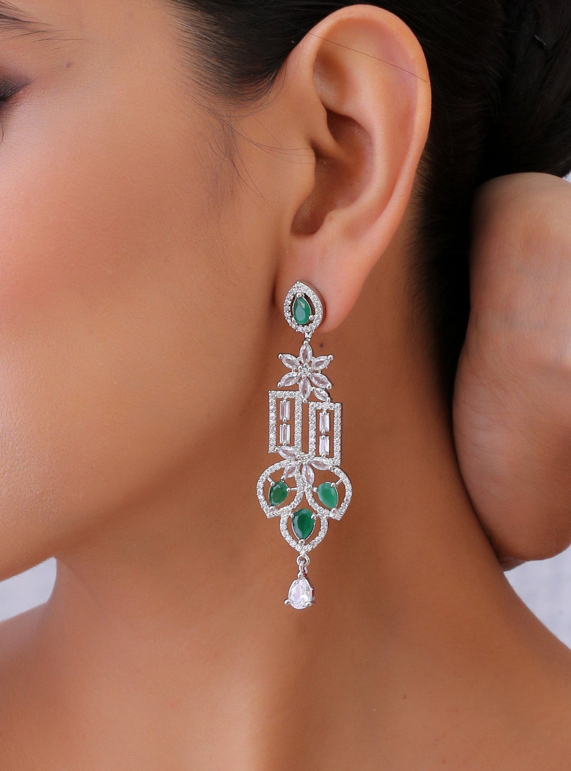 Klissaa Earrings Midnight Green Diamante Earrings
