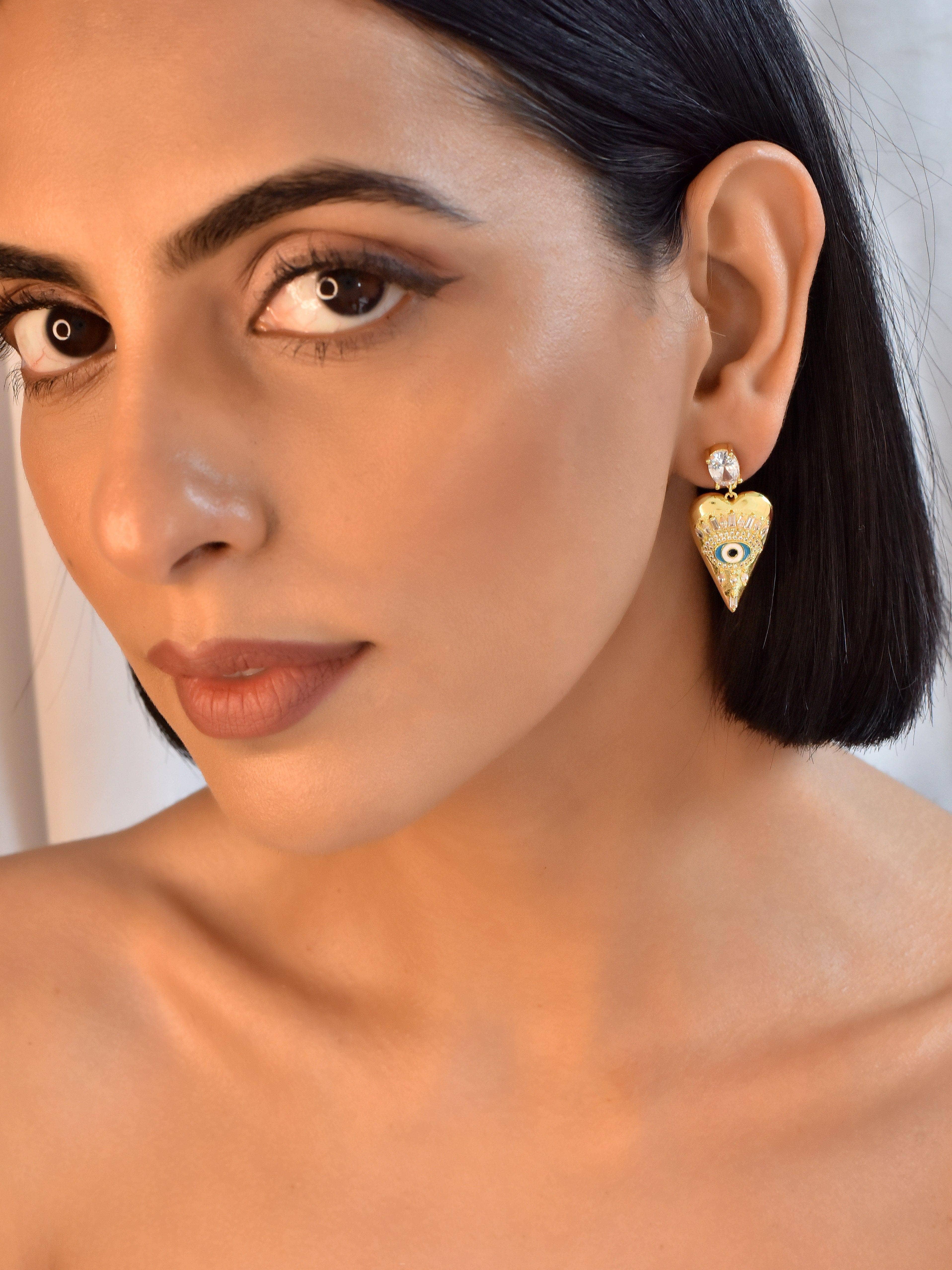Klissaa earrings Triangular Evil Eye Drop Earrings