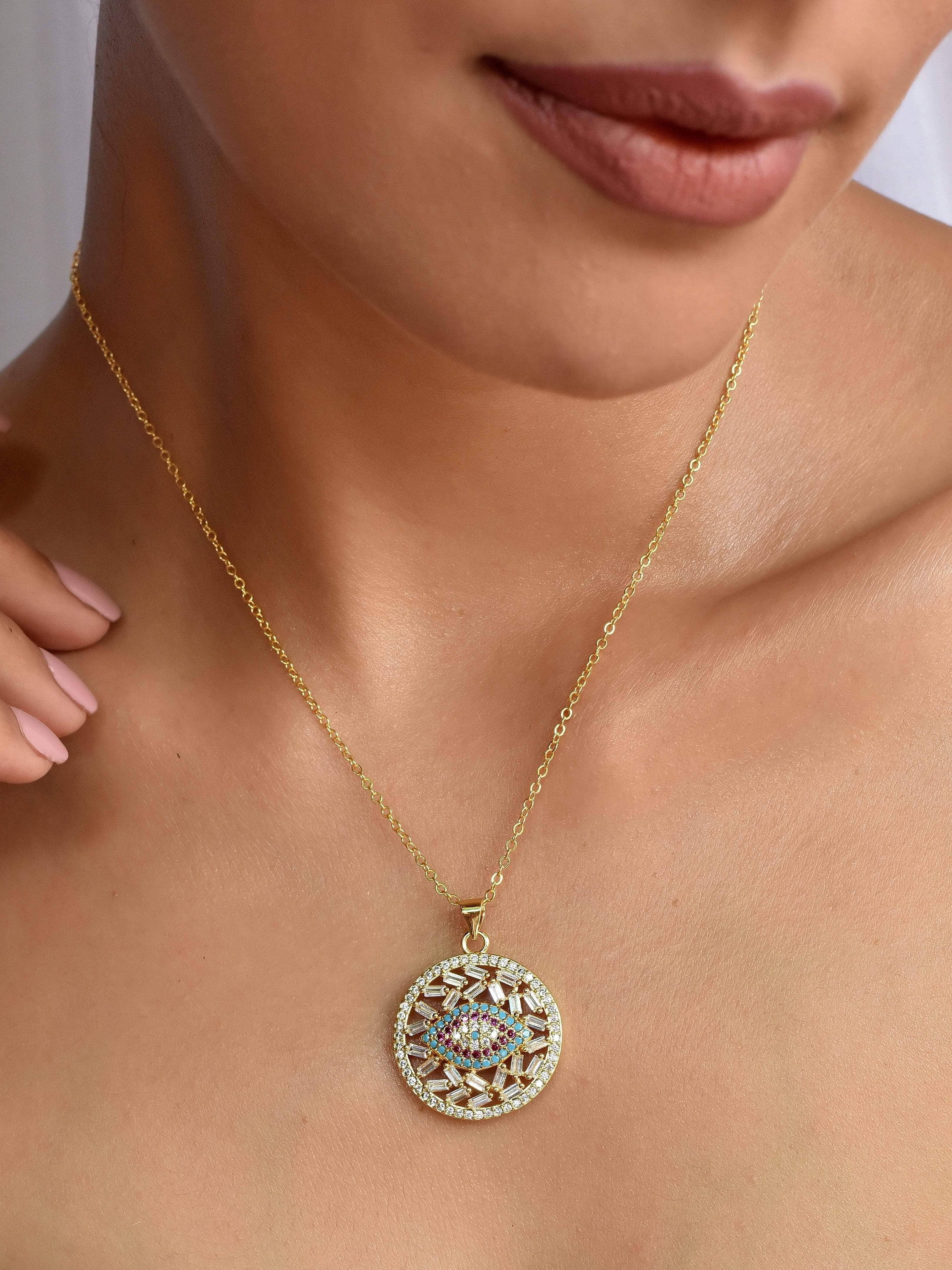 Klissaa necklace Amyra Round Gold Plated Evil Eye Necklace