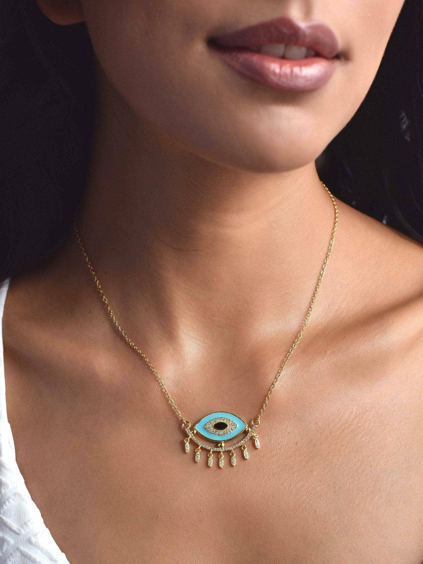 Klissaa necklace Blue Evil Eye Pendant With Gold Chain