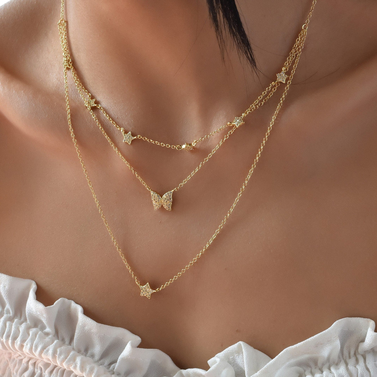 Butterfly Stars Three Layered Necklace