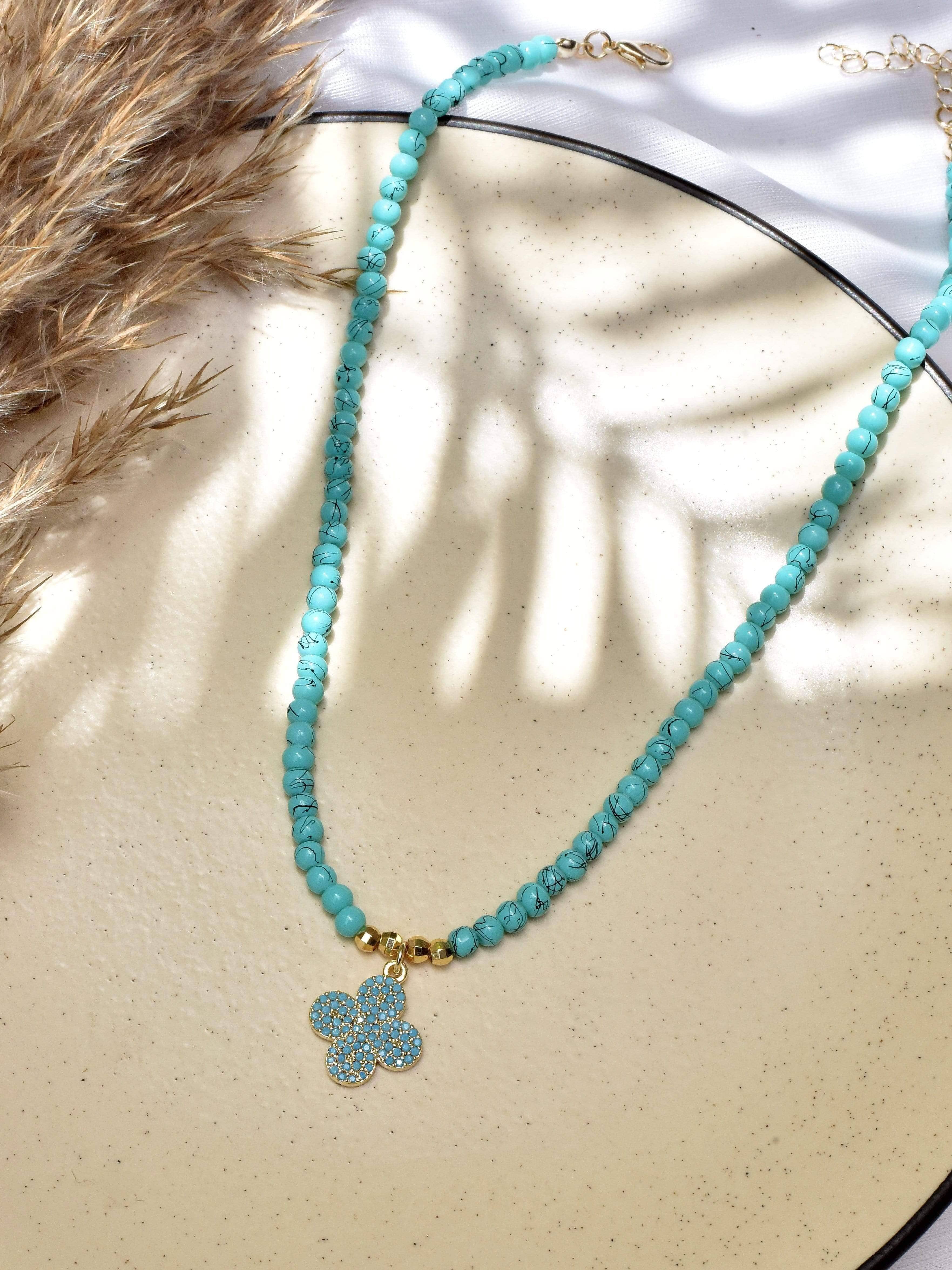 Klissaa necklace Clover Turquoise Beaded Choker Necklace