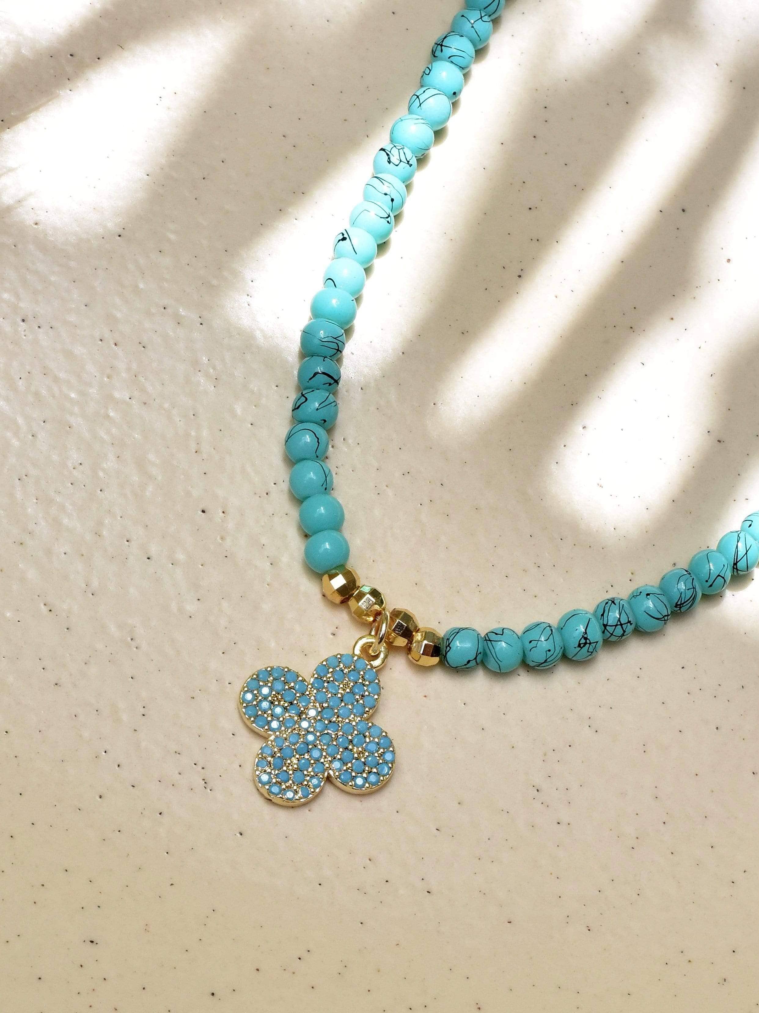 Klissaa necklace Clover Turquoise Beaded Choker Necklace