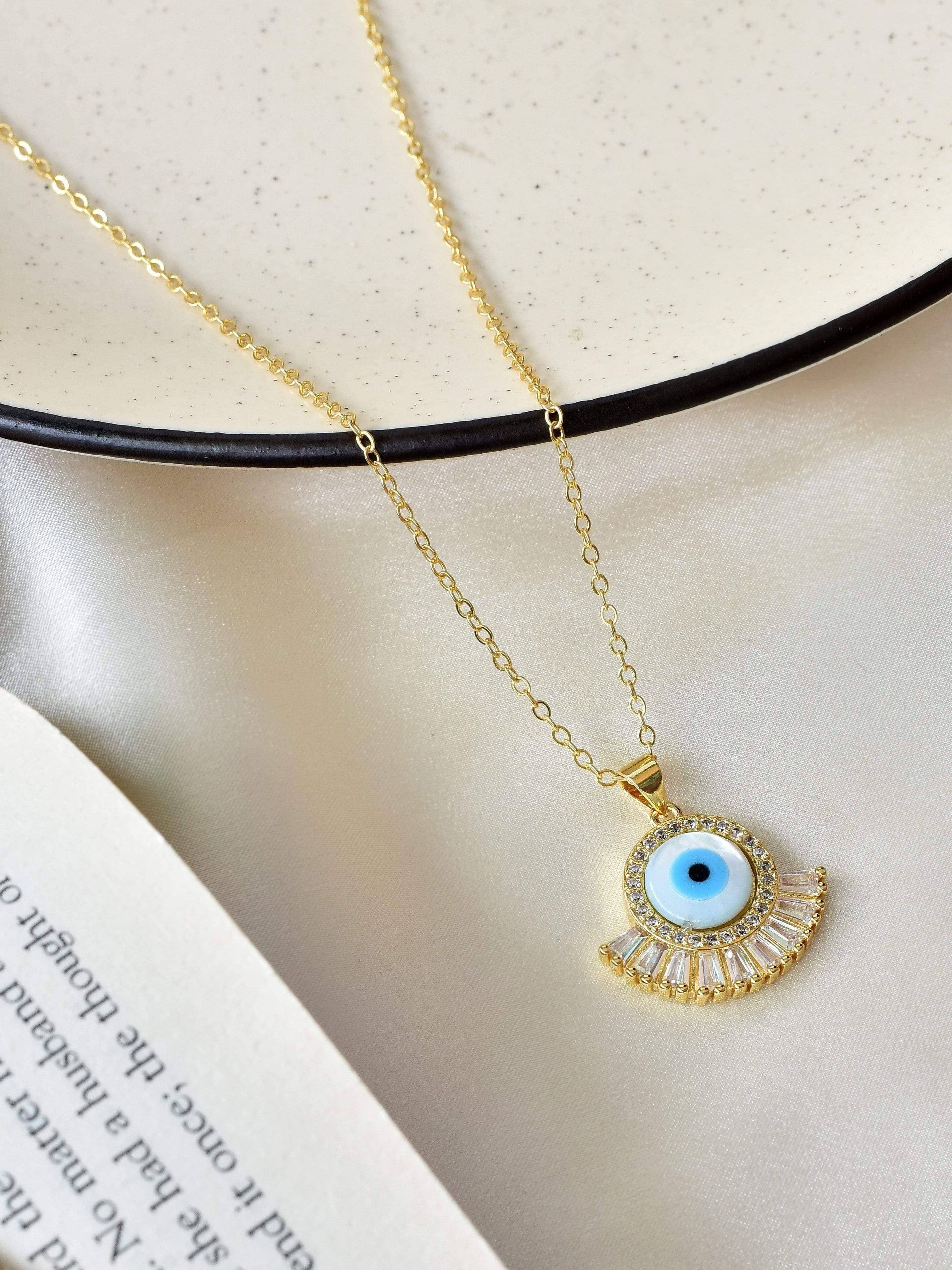 Klissaa necklace Mother Of Pearl Round Crystal Evil Eye Necklace