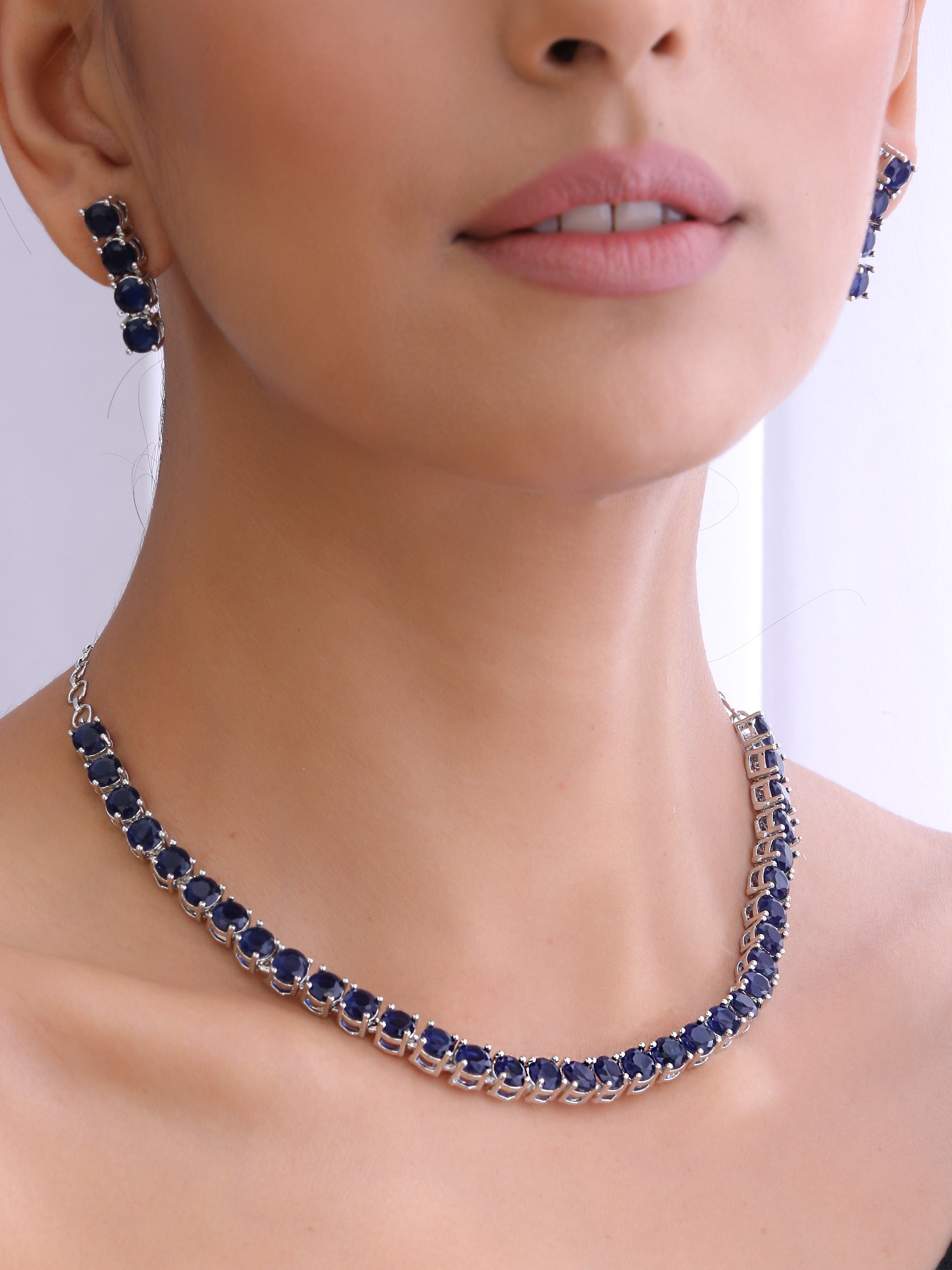 Klissaa Necklaces Blue Sapphire Necklace Set