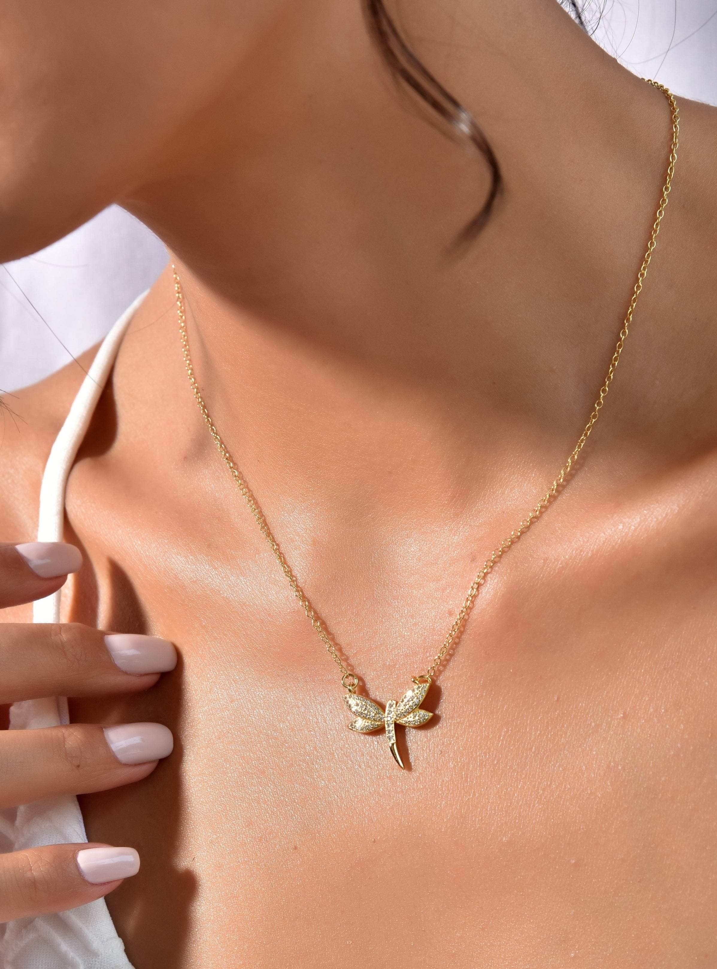 Klissaa Necklaces Dragonfly Gold Necklace