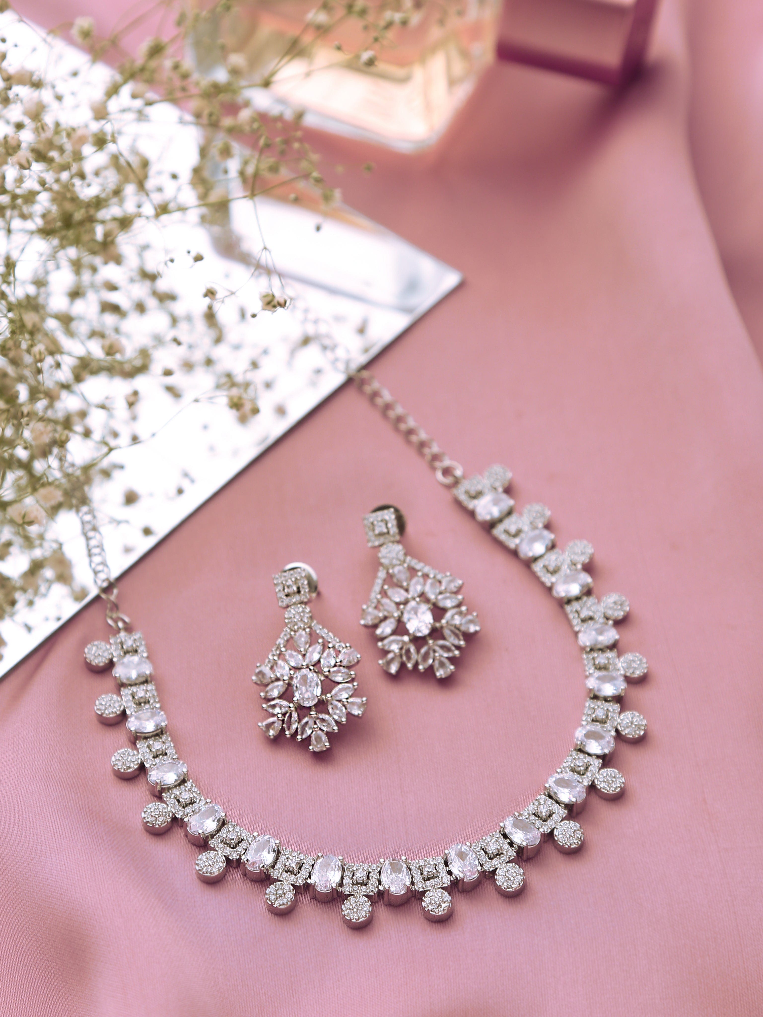 Klissaa Necklaces Enchanted Modern Diamond Necklace Set