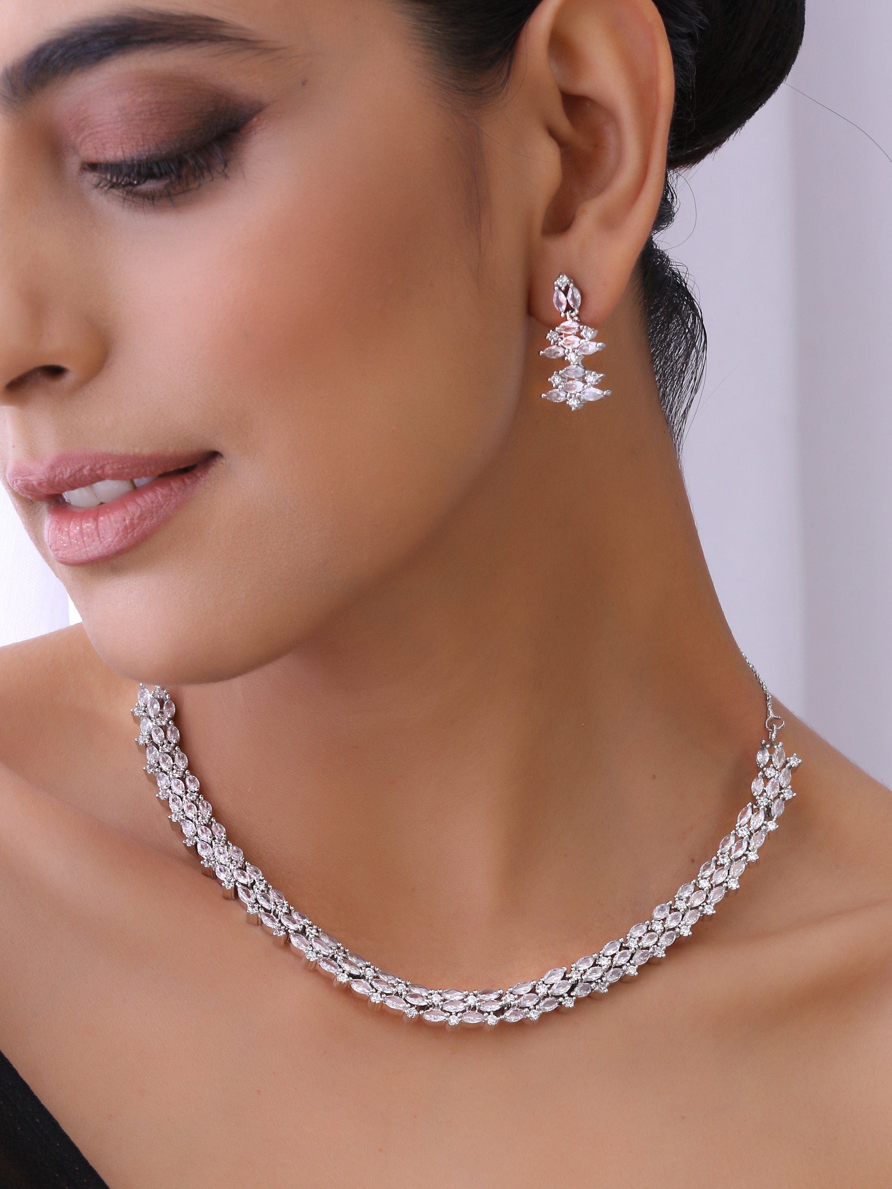 Klissaa Necklaces Tishyaa Diamante Silver Jewellery Set