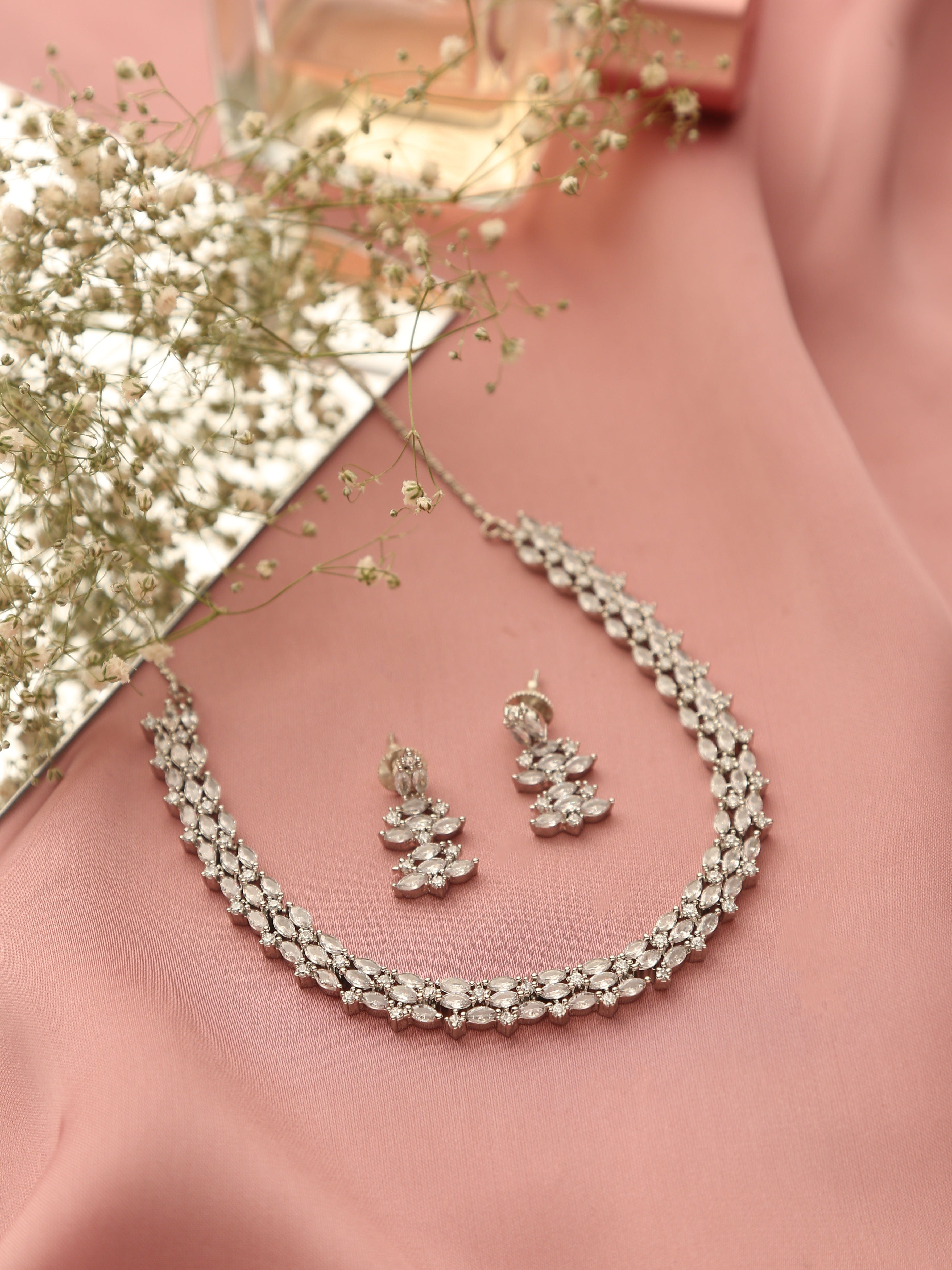 Klissaa Necklaces Tishyaa Diamante Silver Jewellery Set